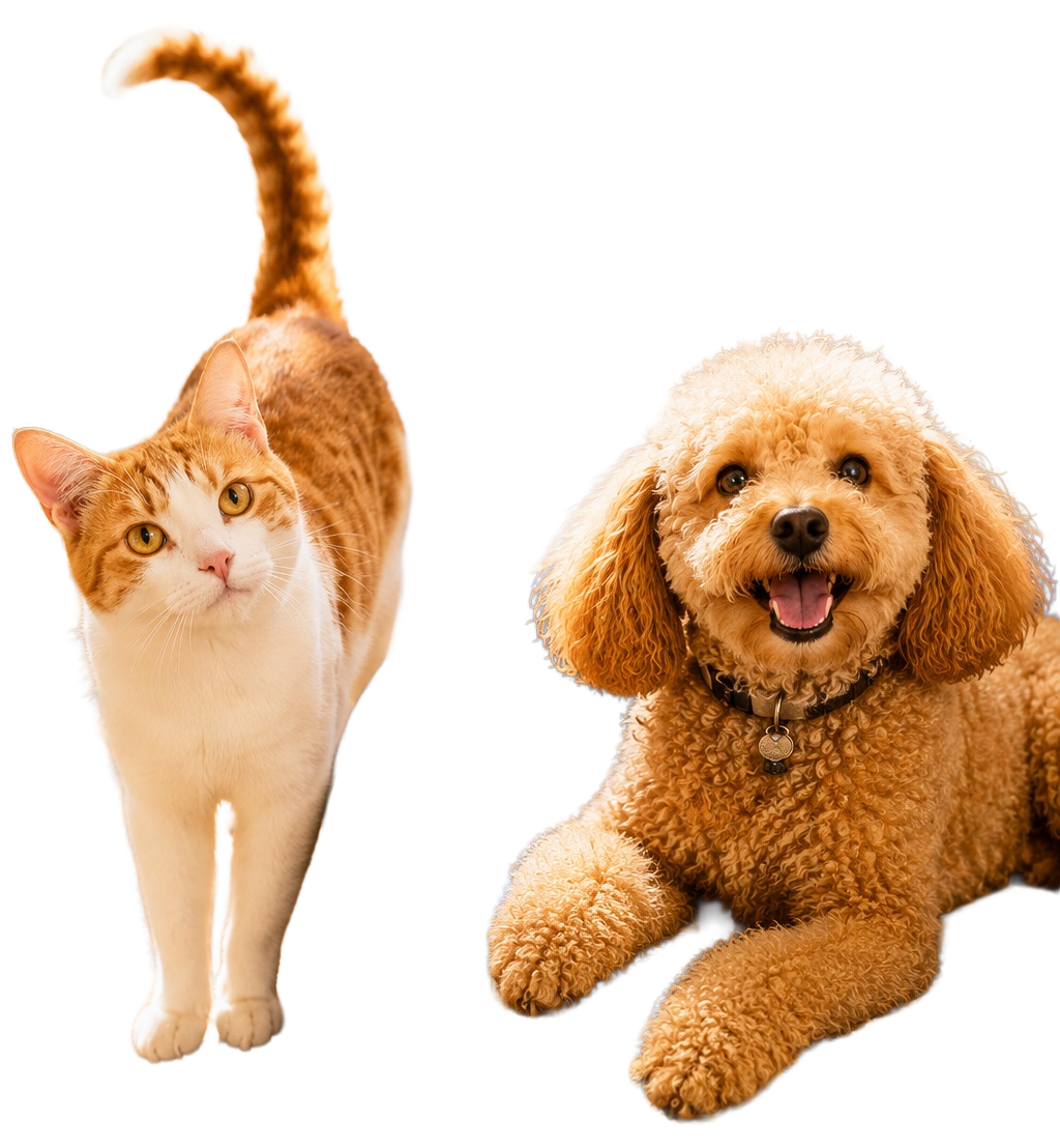 Bello il barboncino e Brus il gatto rosso-bianco insieme: le due anime di Daily Healthy Pets