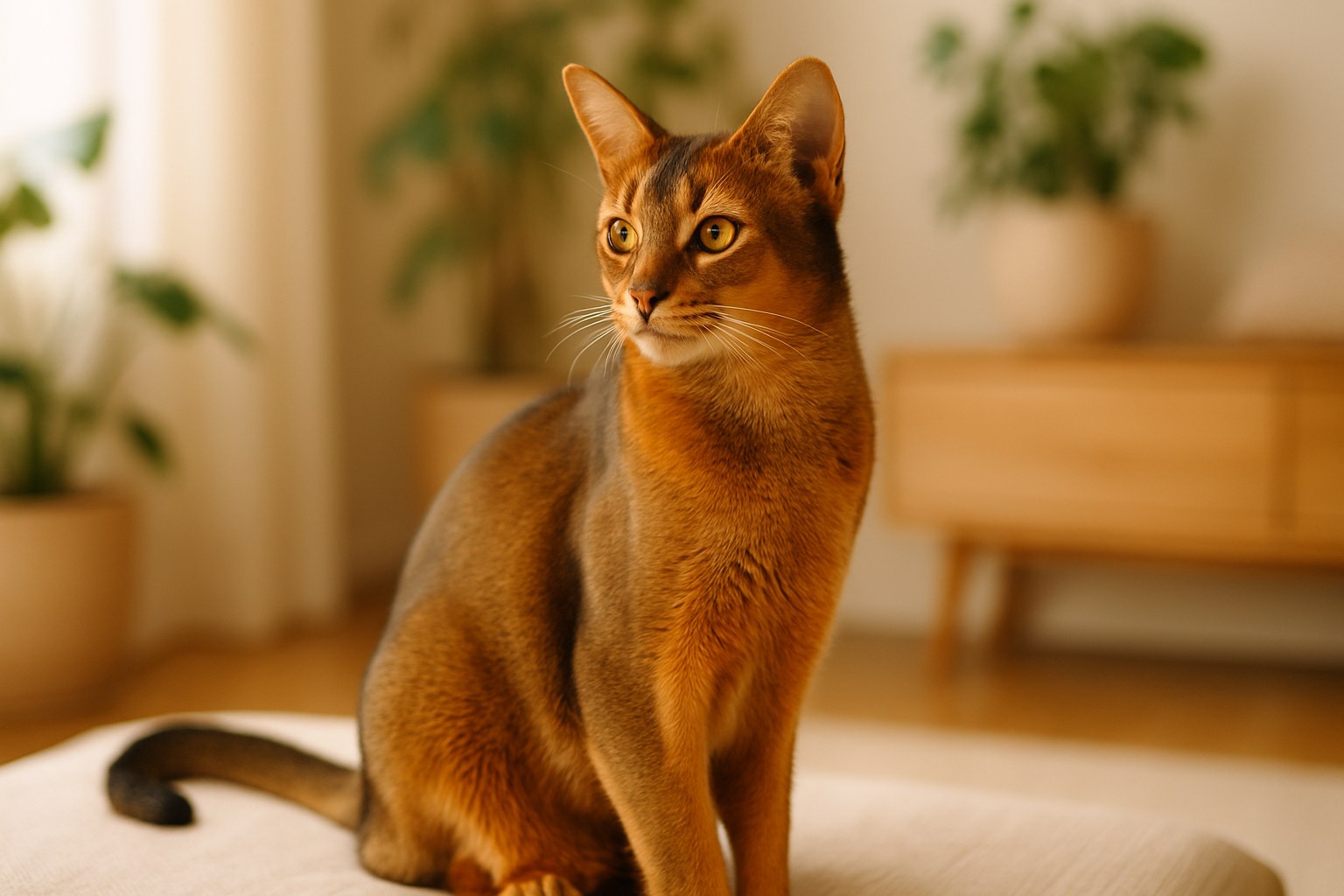 Gatto Abissino rosso con mantello "ticked" in posa elegante