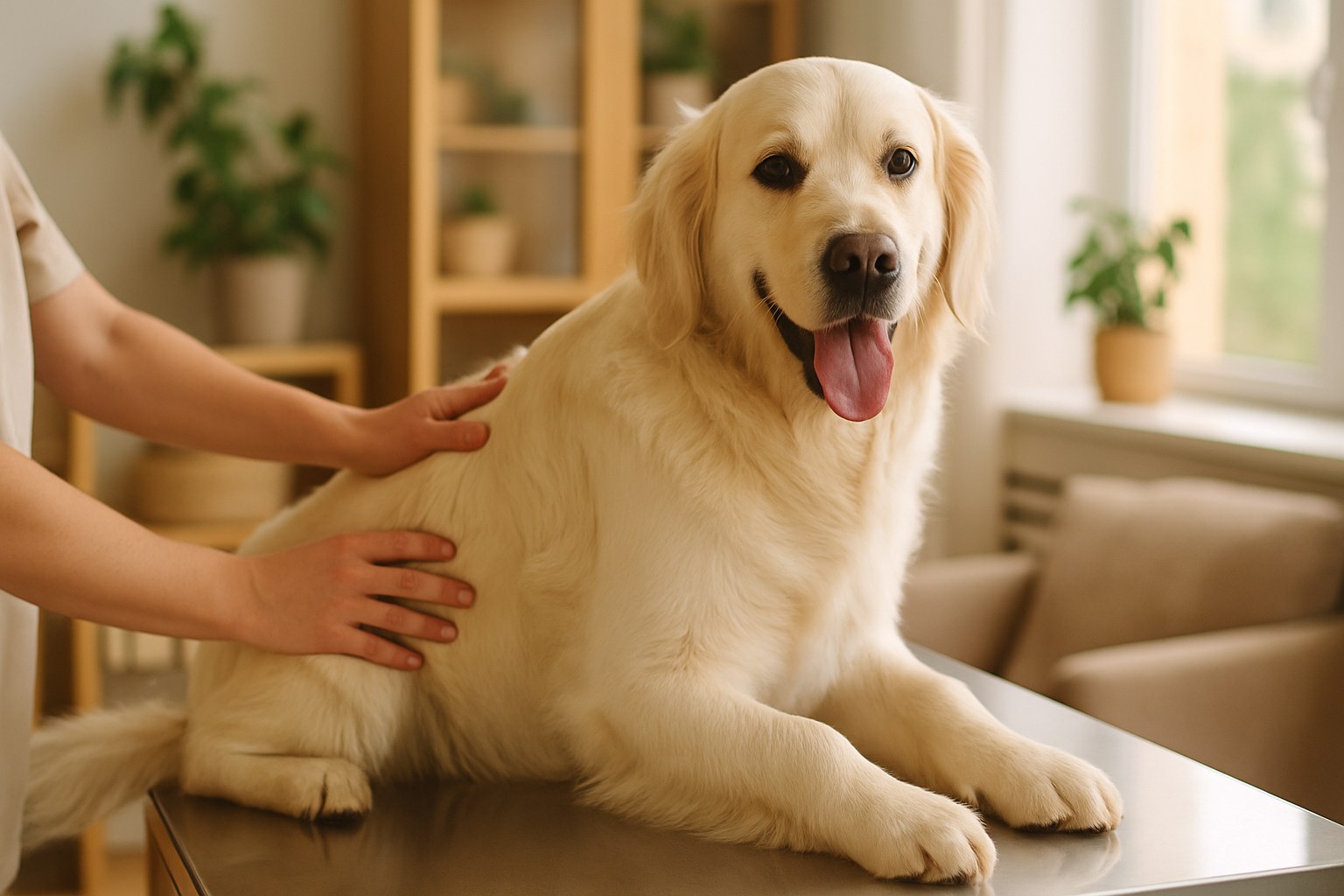Mano applica spot-on antiparassitario sul collo di un cane di taglia media