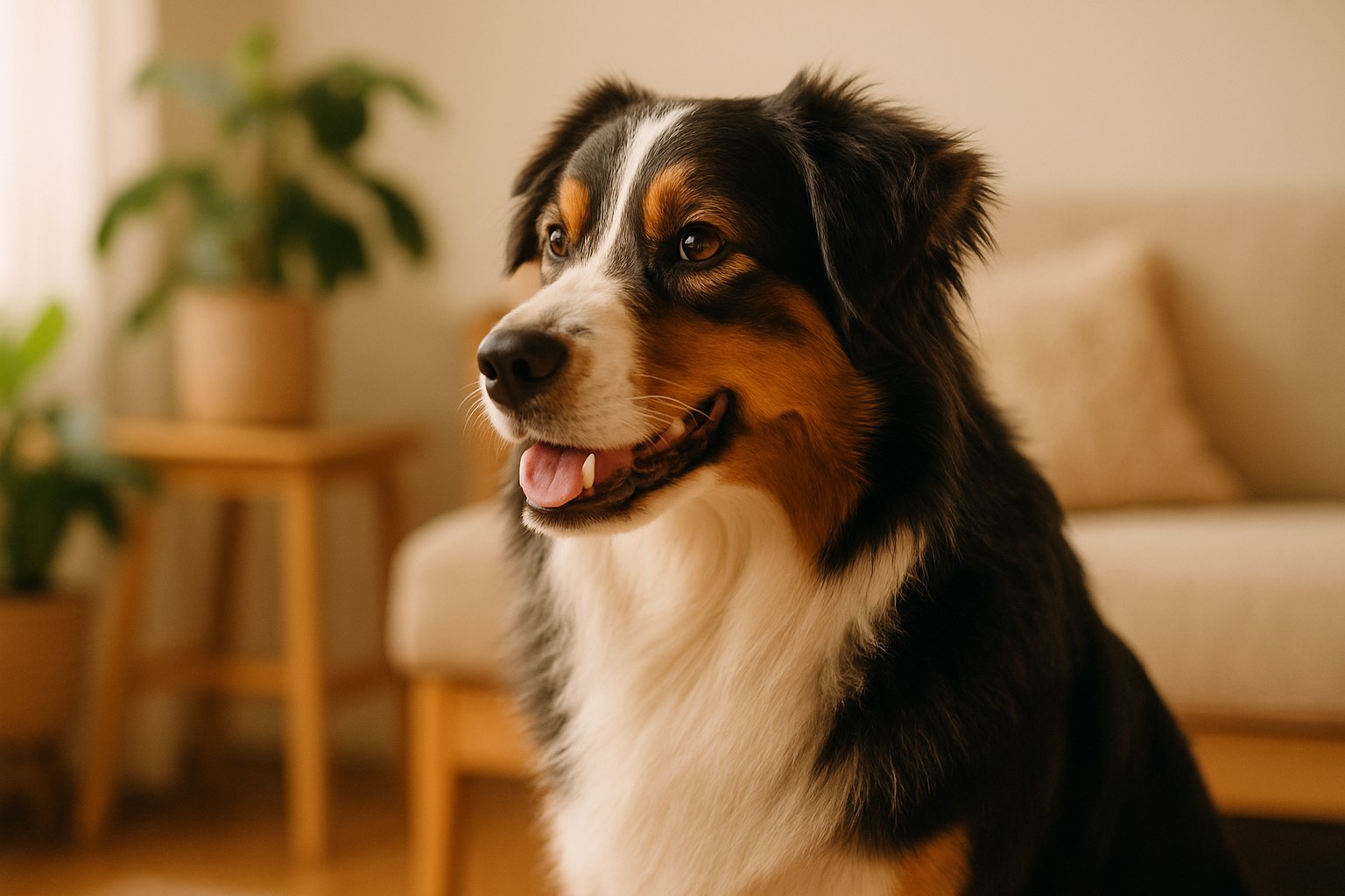 Australian Shepherd merle con occhi azzurri eterocromatici su un prato