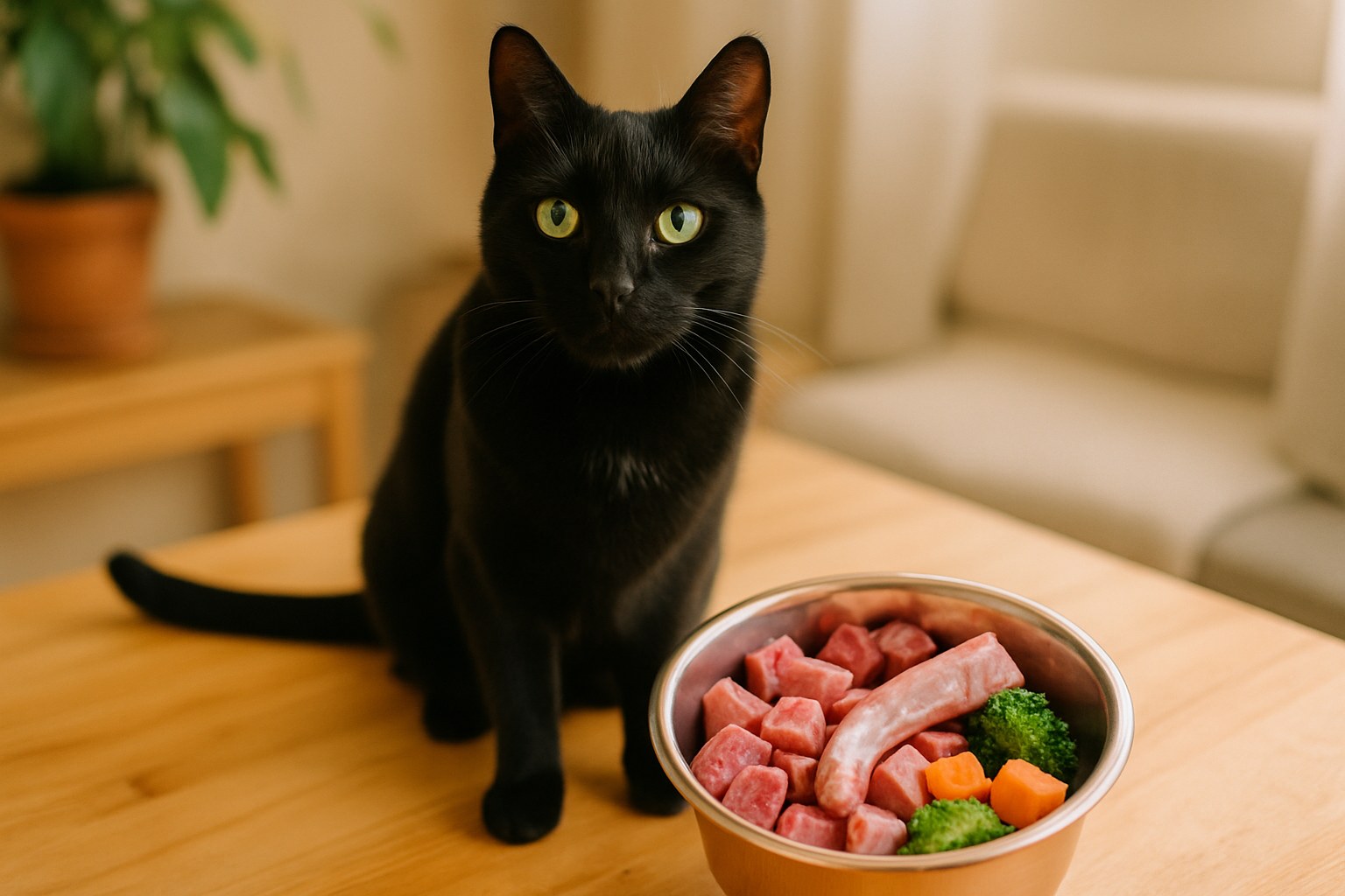 Ciotola con carne cruda e organi per dieta BARF gatto