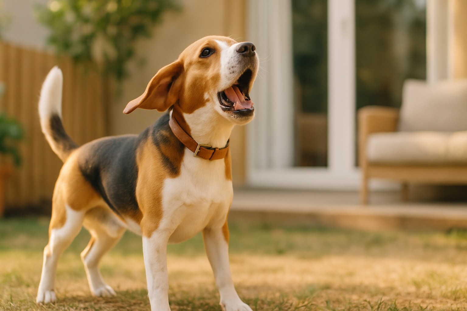Cane che abbaia verso la finestra mentre il padrone si tappa le orecchie