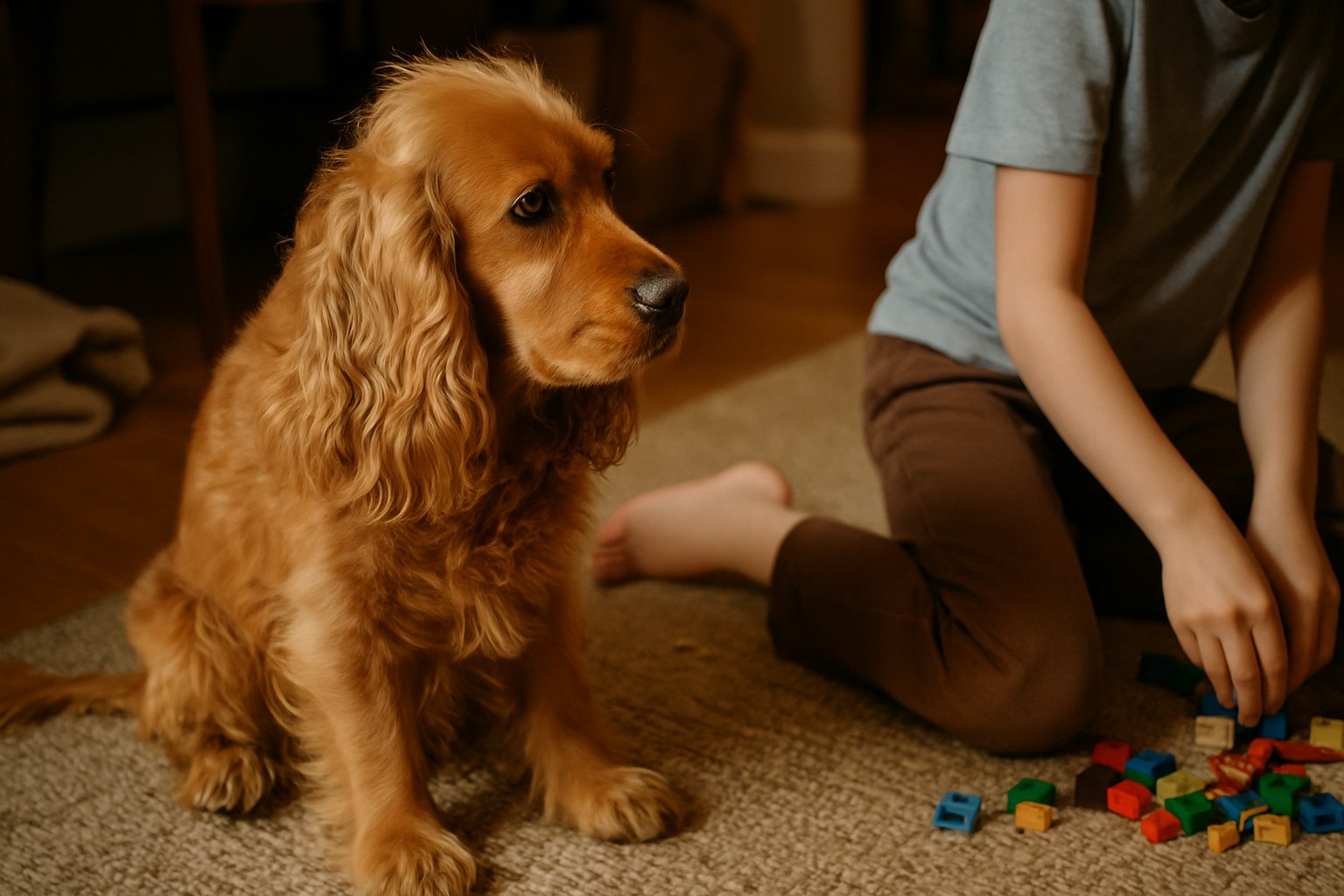 Bambino piccolo che gioca dolcemente con un Golden Retriever