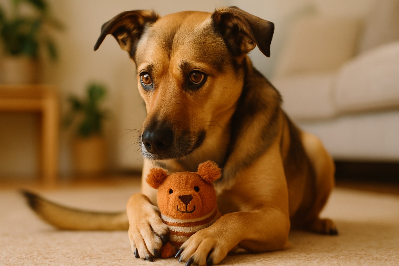 Cane che tiene stretto un giocattolo mostrando comportamento di possesso su oggetti