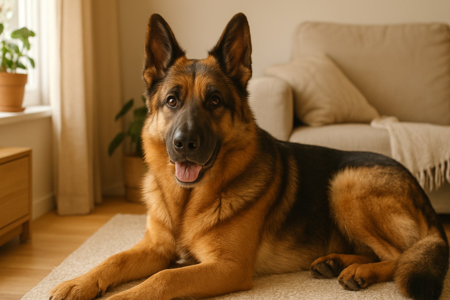 Donna incinta che accarezza con dolcezza il suo cane sul divano