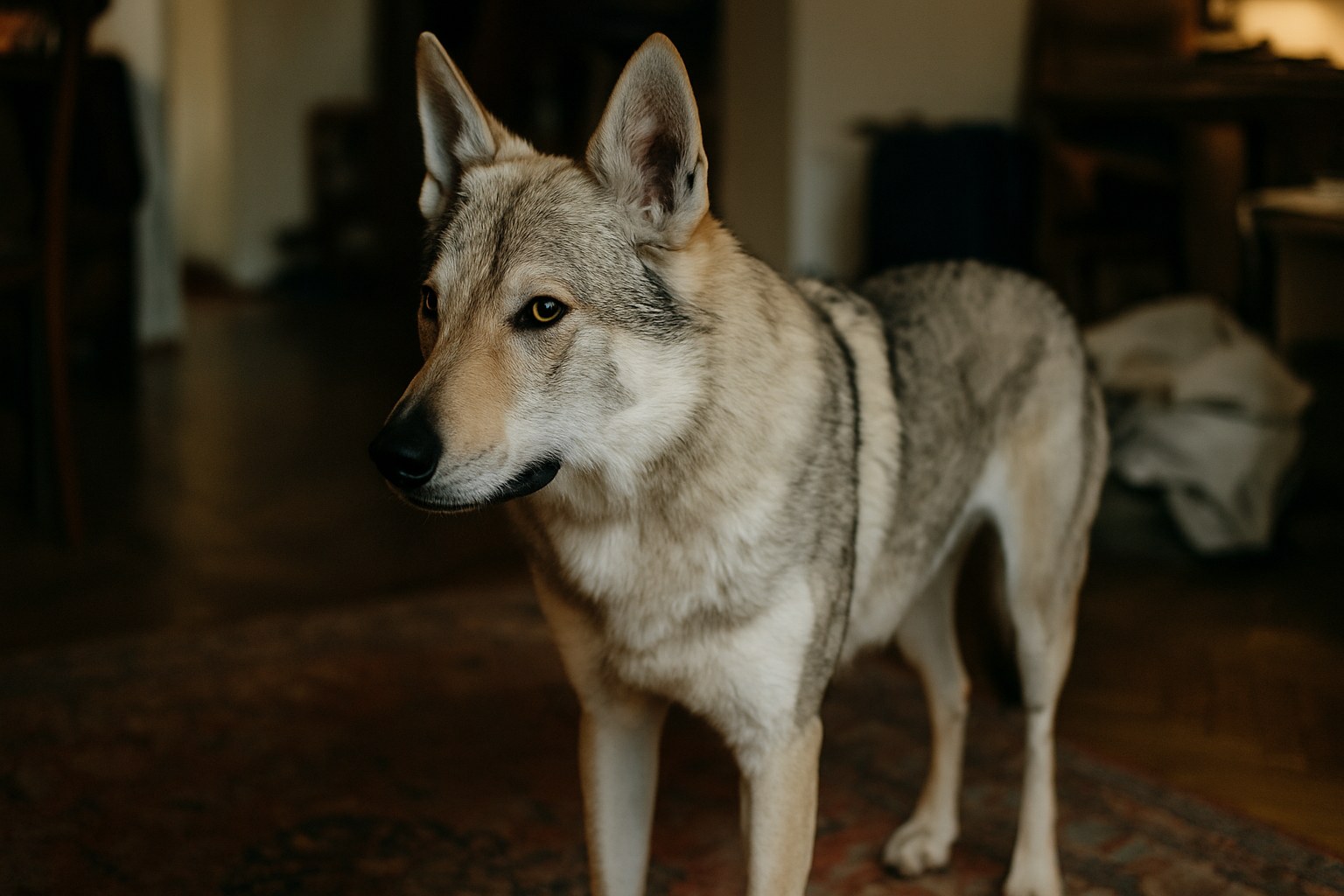 Cane Lupo Cecoslovacco grigio con sguardo intenso da lupo
