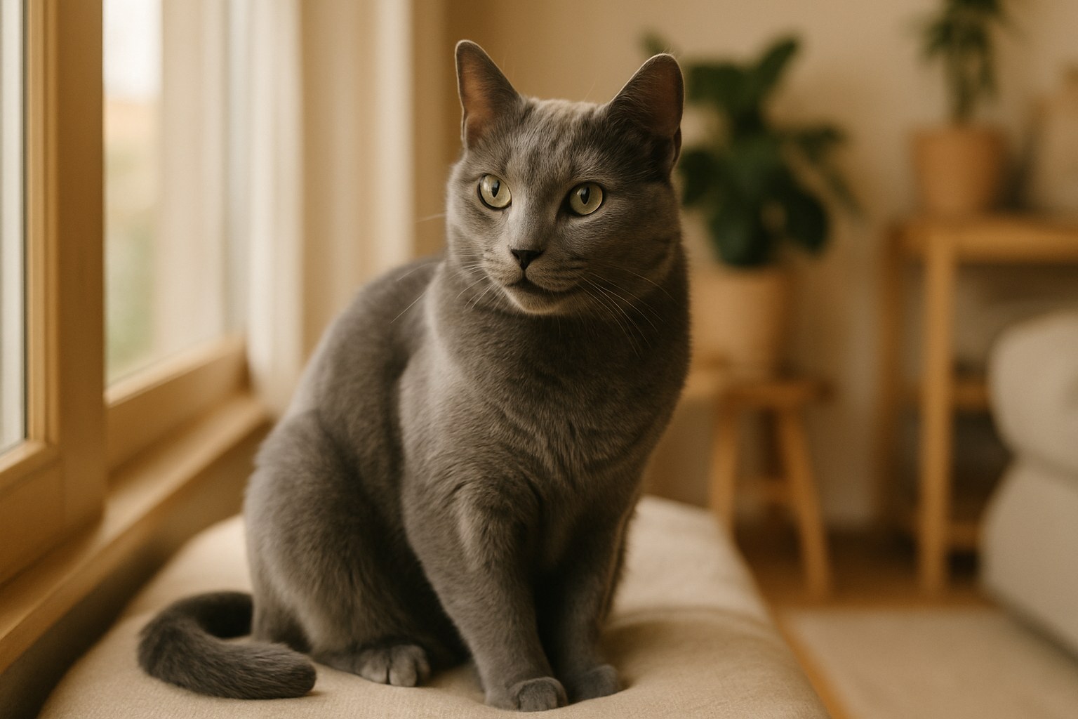Gatto soriano accanto a piante d'appartamento sicure in salotto luminoso