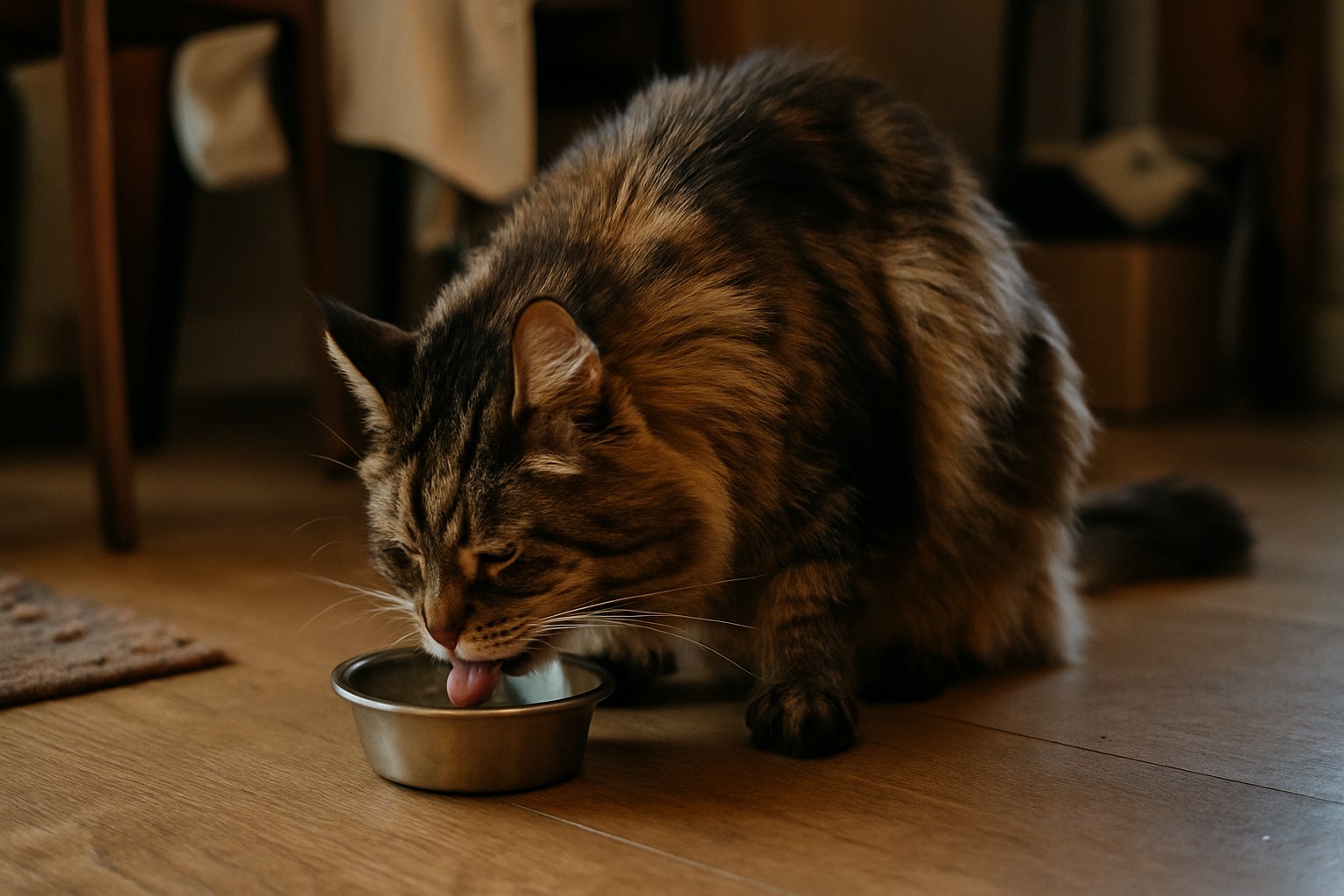 Gatto che osserva curiosamente il piatto del padrone