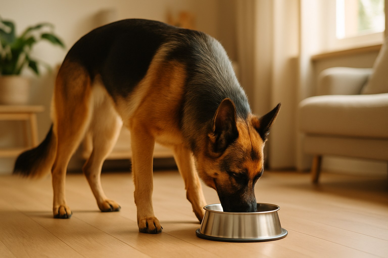 Ciotola con crocchette senza cereali e ingredienti naturali per cane