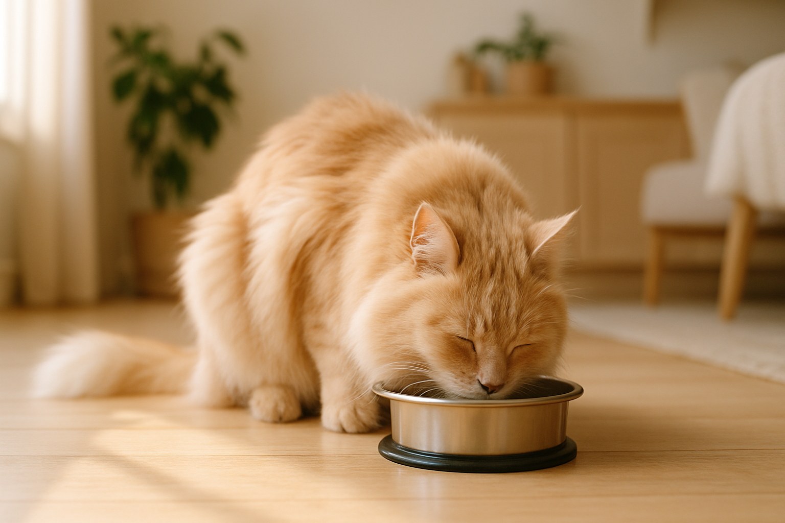 Gatto sul tavolo della cucina vicino a piatti di cibo umano