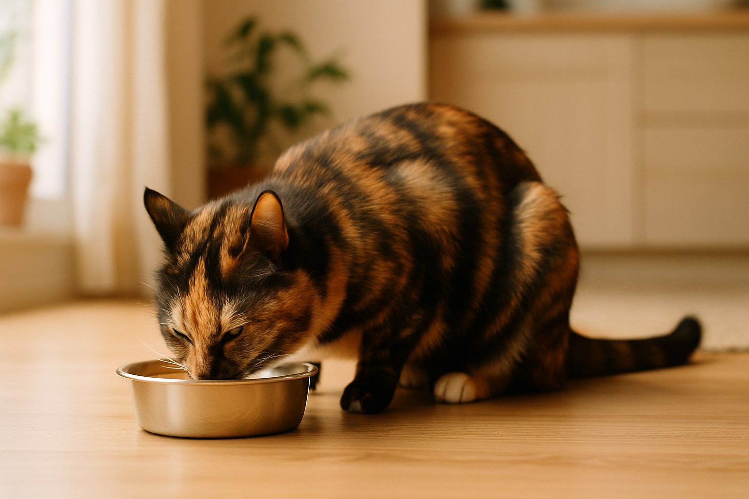 Ciotole con cibo umido e crocchette per gatto