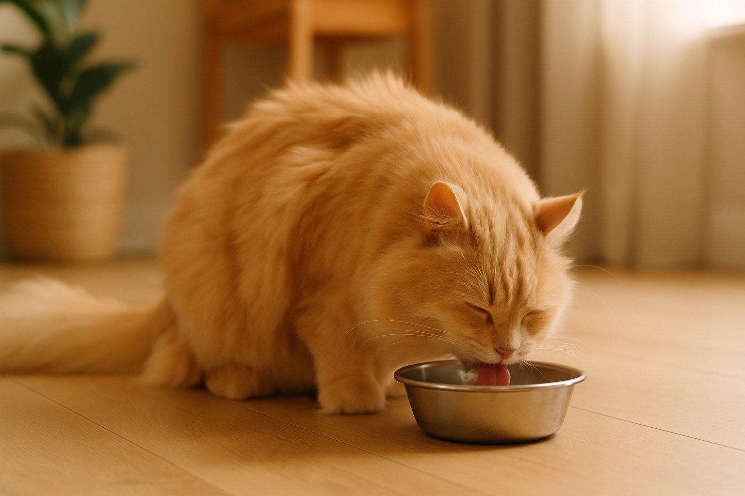 Ciotola di cibo casalingo per gatto con pollo, riso e pesce su piano da cucina