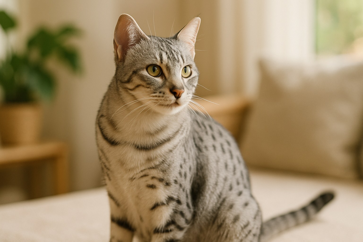 Egyptian Mau argenteo maculato con sguardo intenso