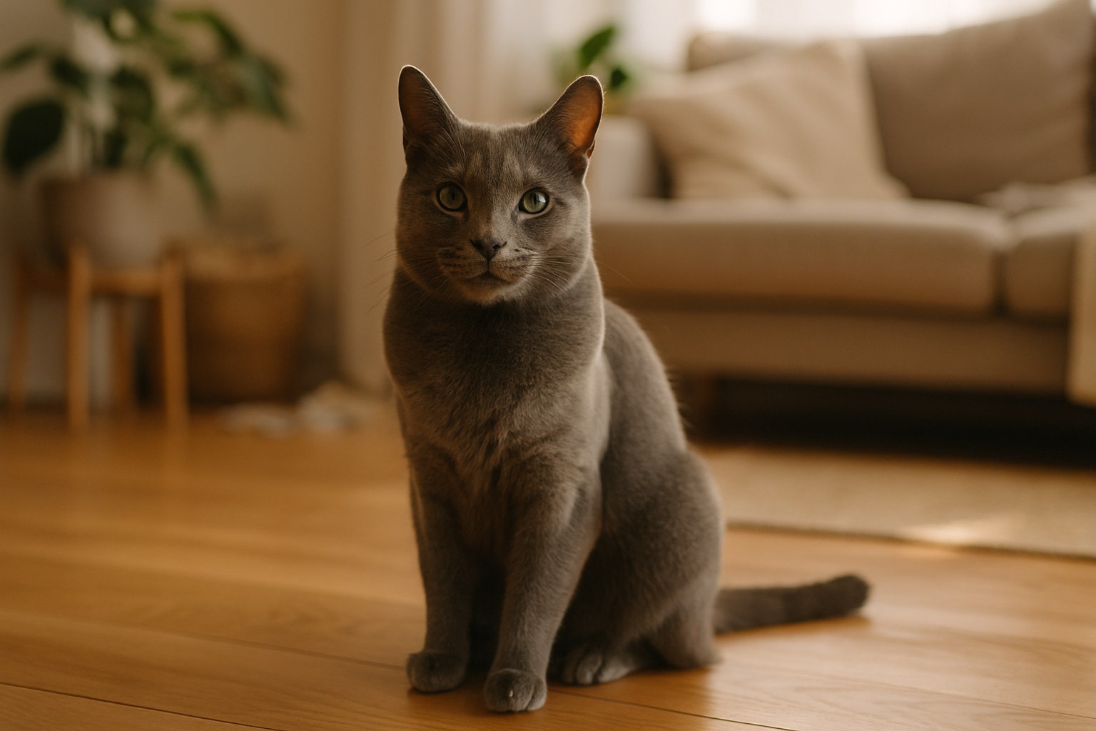 Gatto che si nasconde dietro un mobile pronto ad attaccare