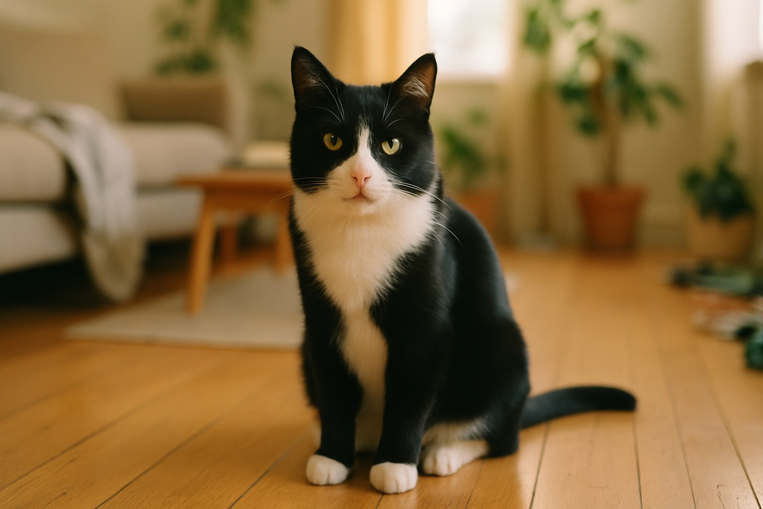 Due gatti che giocano e si rincorrono in salotto