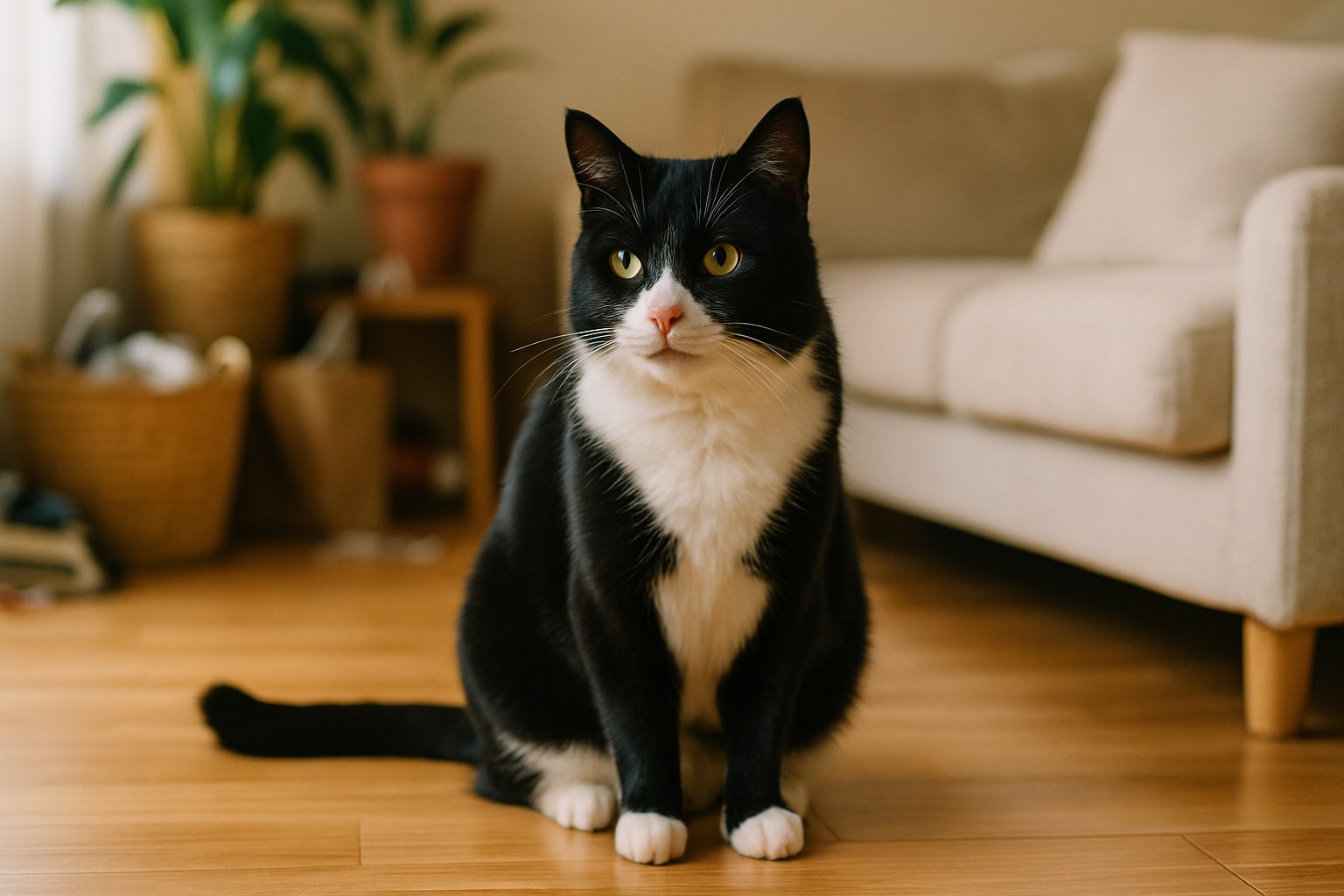 Gatto sul letto vicino a un padrone preoccupato