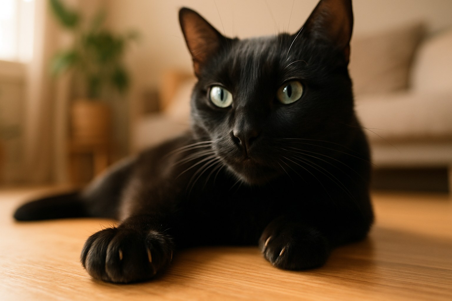 Gatto che impasta con le zampe una coperta morbida sulle ginocchia del padrone
