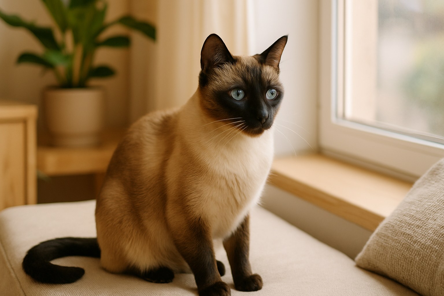 Gatto curioso vicino a un albero di Natale con luci e addobbi