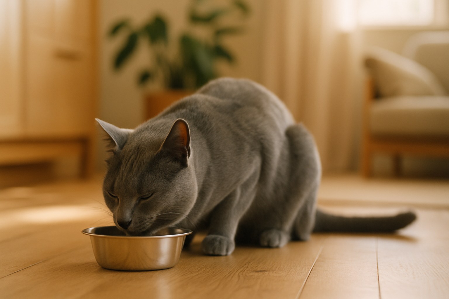 Gatto obeso che riposa su un cuscino con pancia visibile