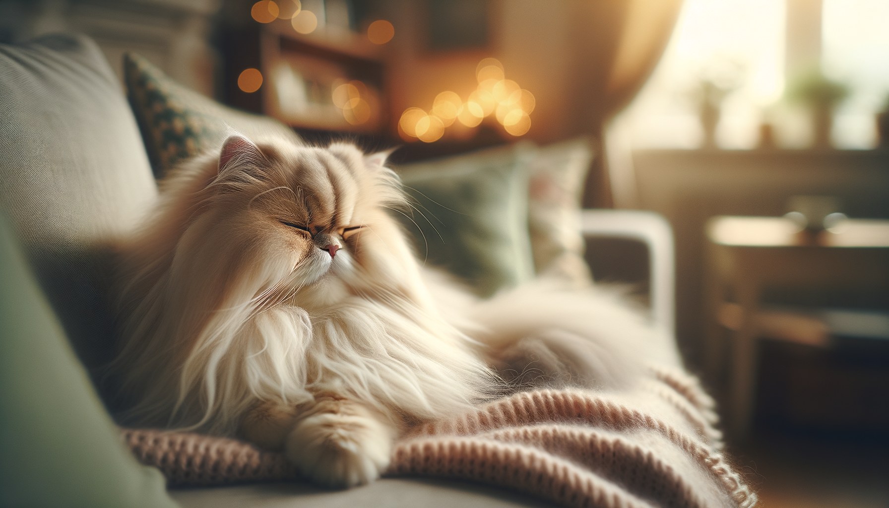 Gatto persiano che riposa rilassato dopo aver vomitato palle di pelo