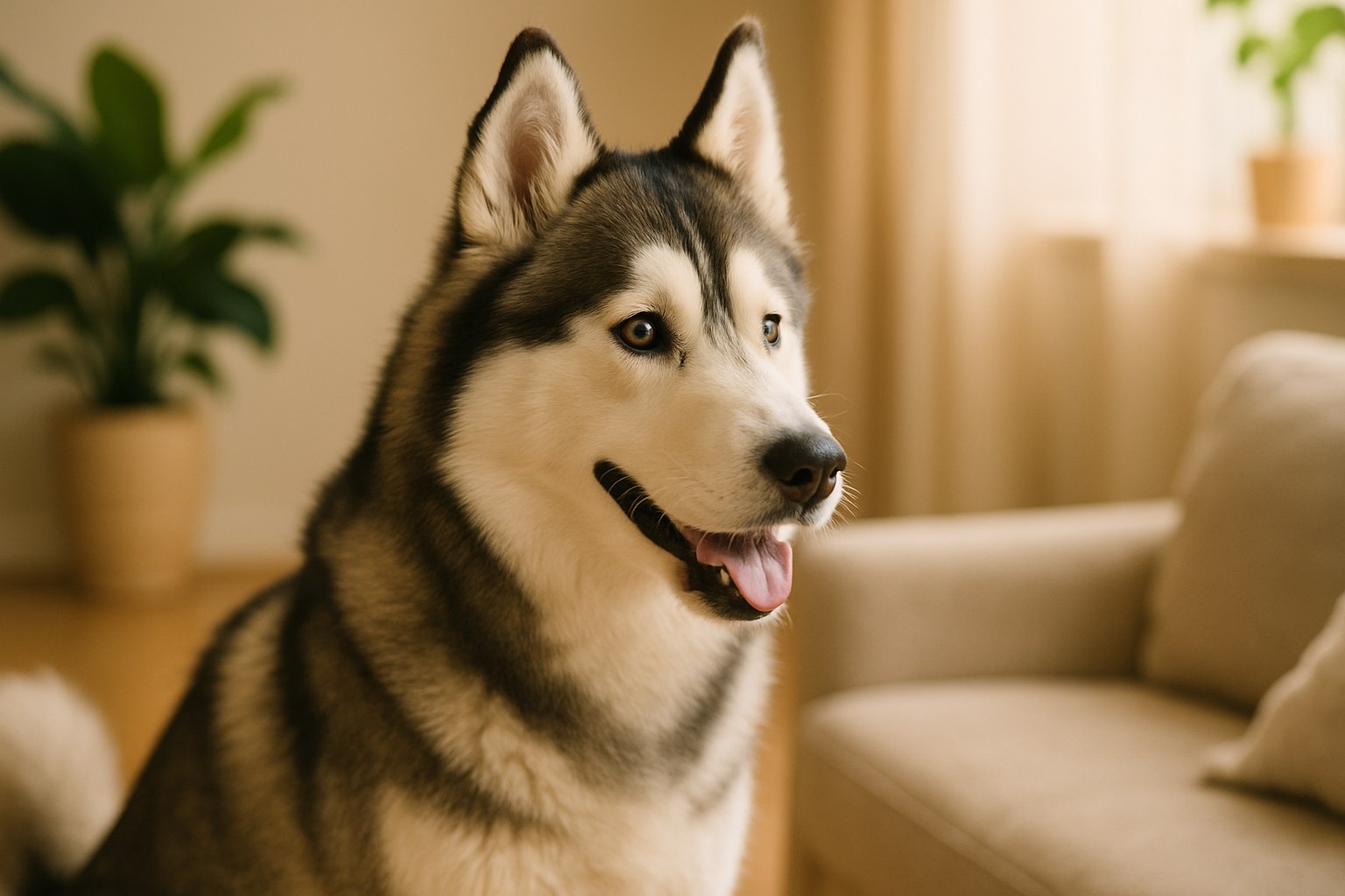 Husky Siberiano con occhi azzurri intensi e mantello bianco e grigio