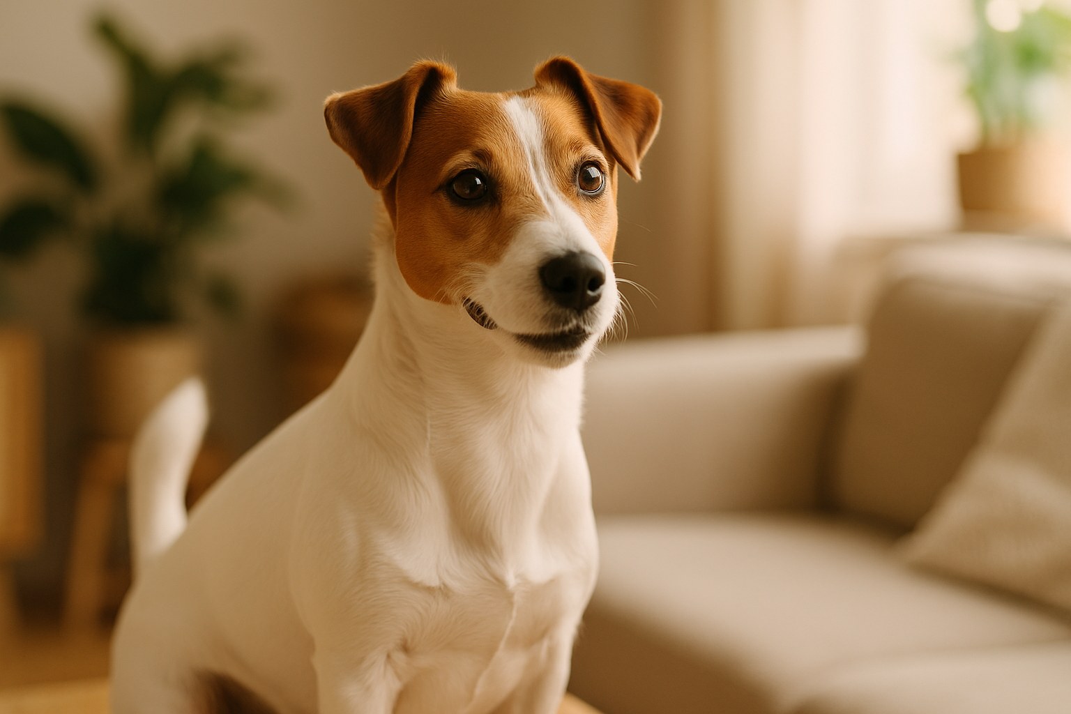 Jack Russell bianco e marrone in piena corsa con sguardo determinato