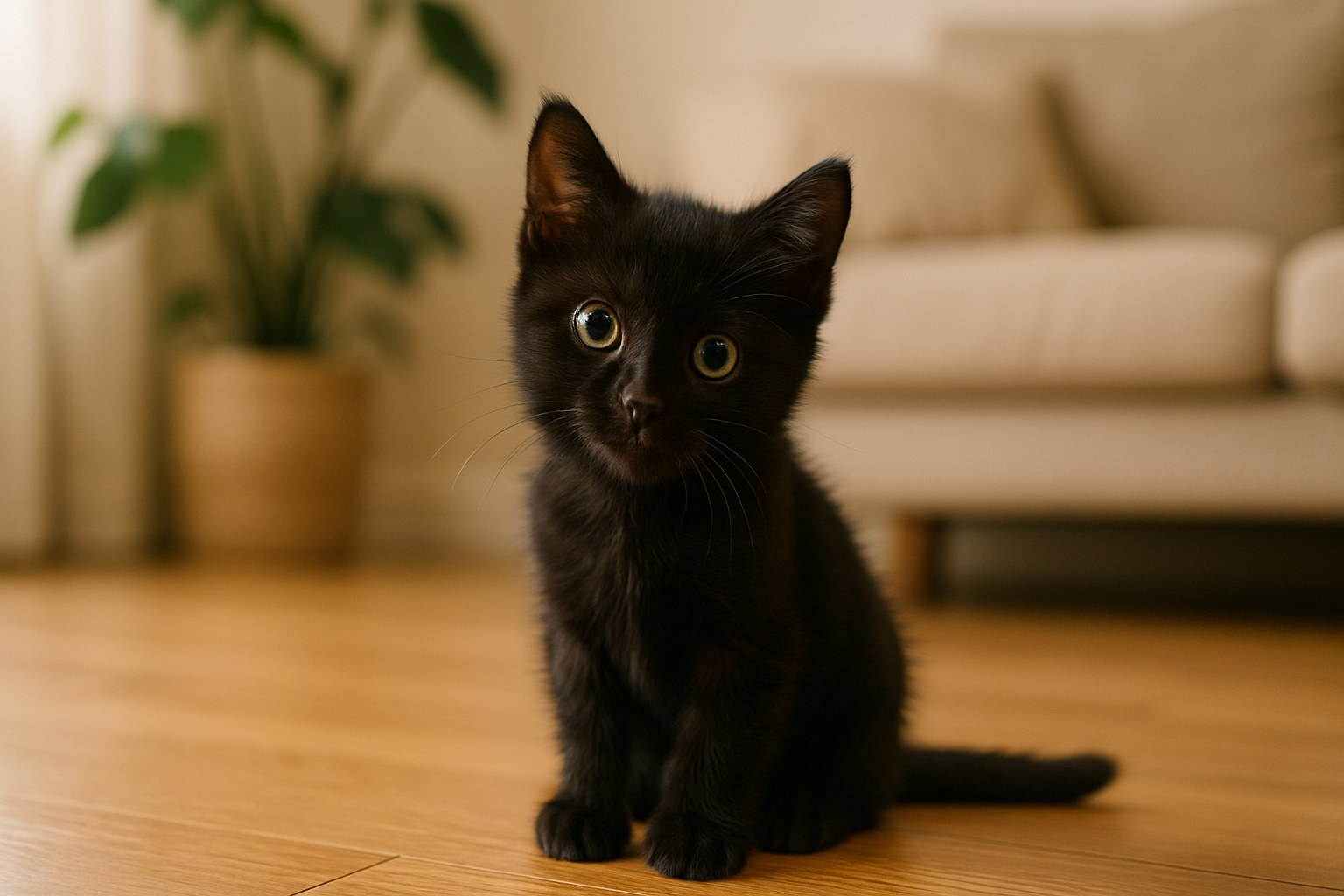 Gatta che osserva la sua cucciolata mentre uno è seduto da solo a parte