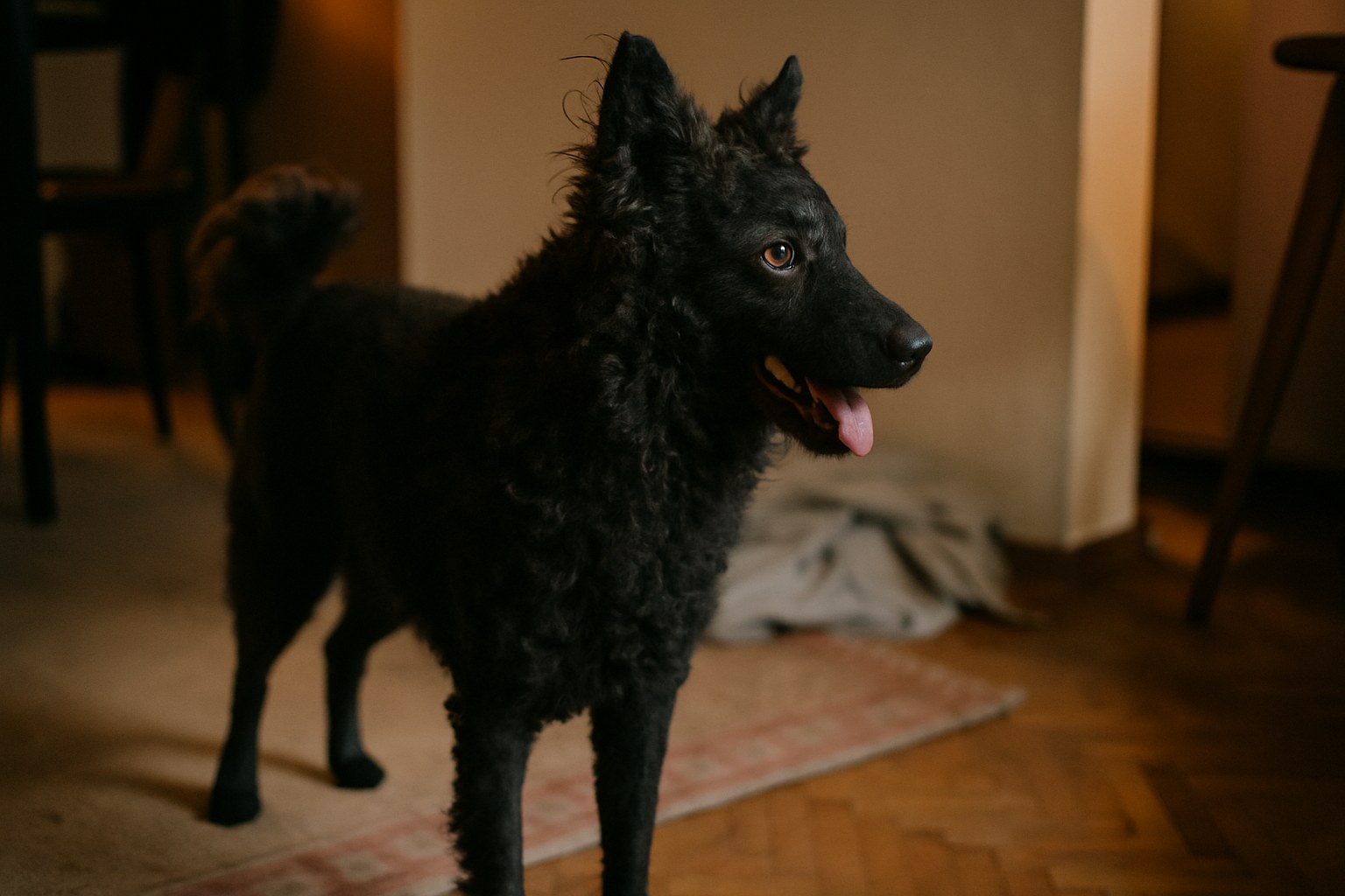 Mudi nero in azione su un percorso di agility