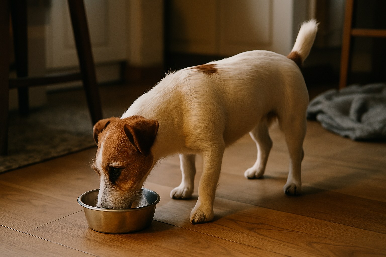 Capsule di olio di pesce accanto a una ciotola di cibo per cani