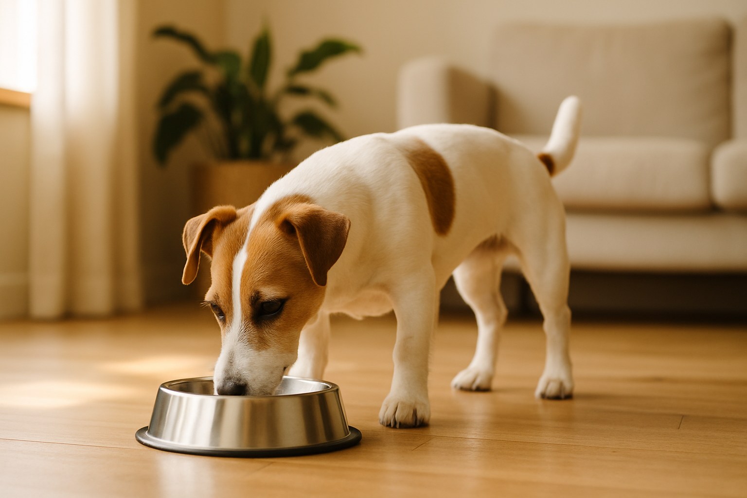 Cucchiaio con olio di pesce ambrato versato su cibo di cane