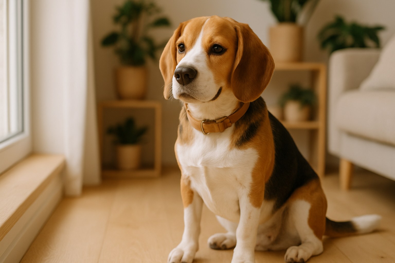 Cane concentrato che risolve un puzzle interattivo in salotto