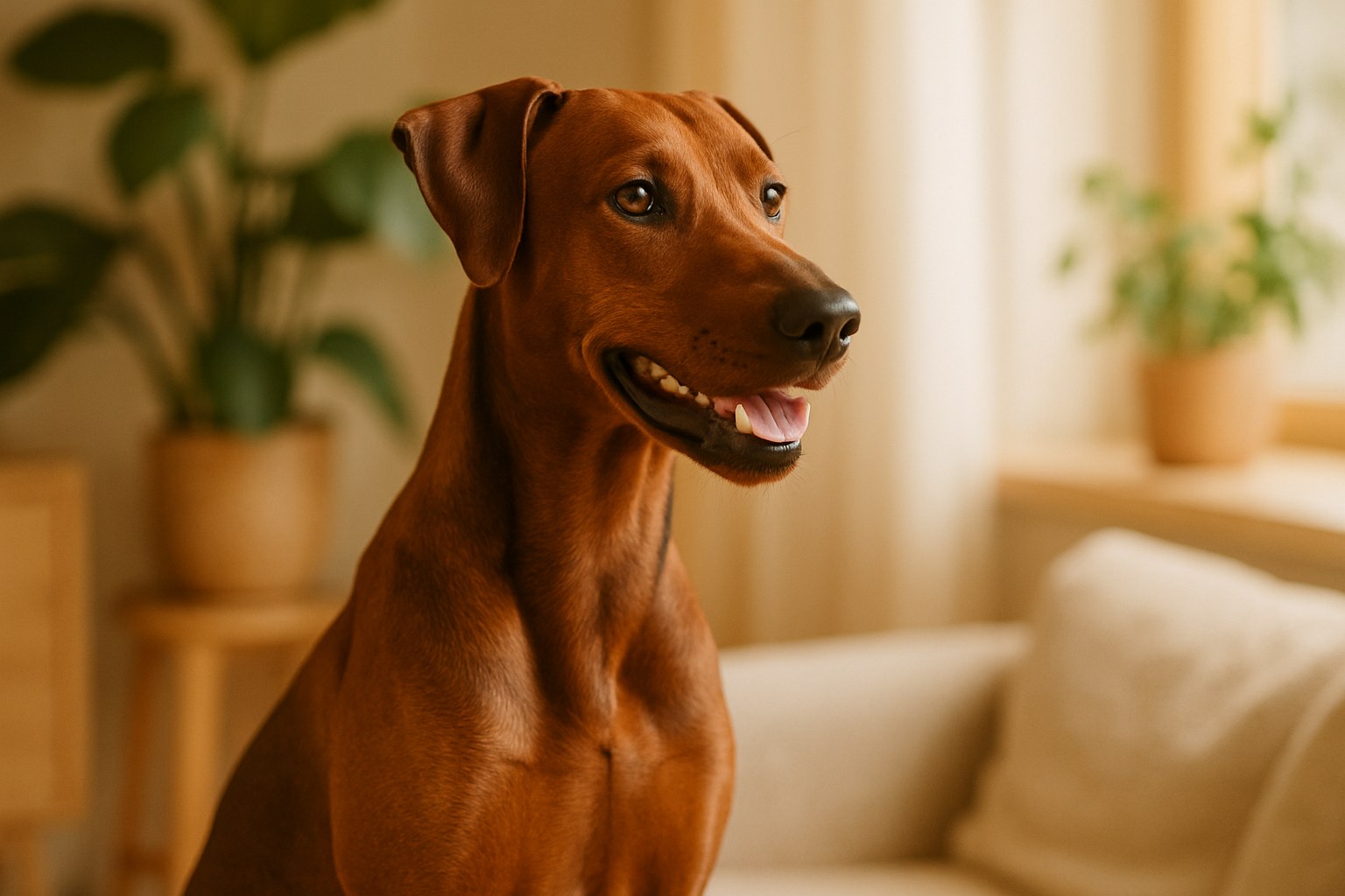 Pinscher Tedesco nero focato in posizione di attenzione