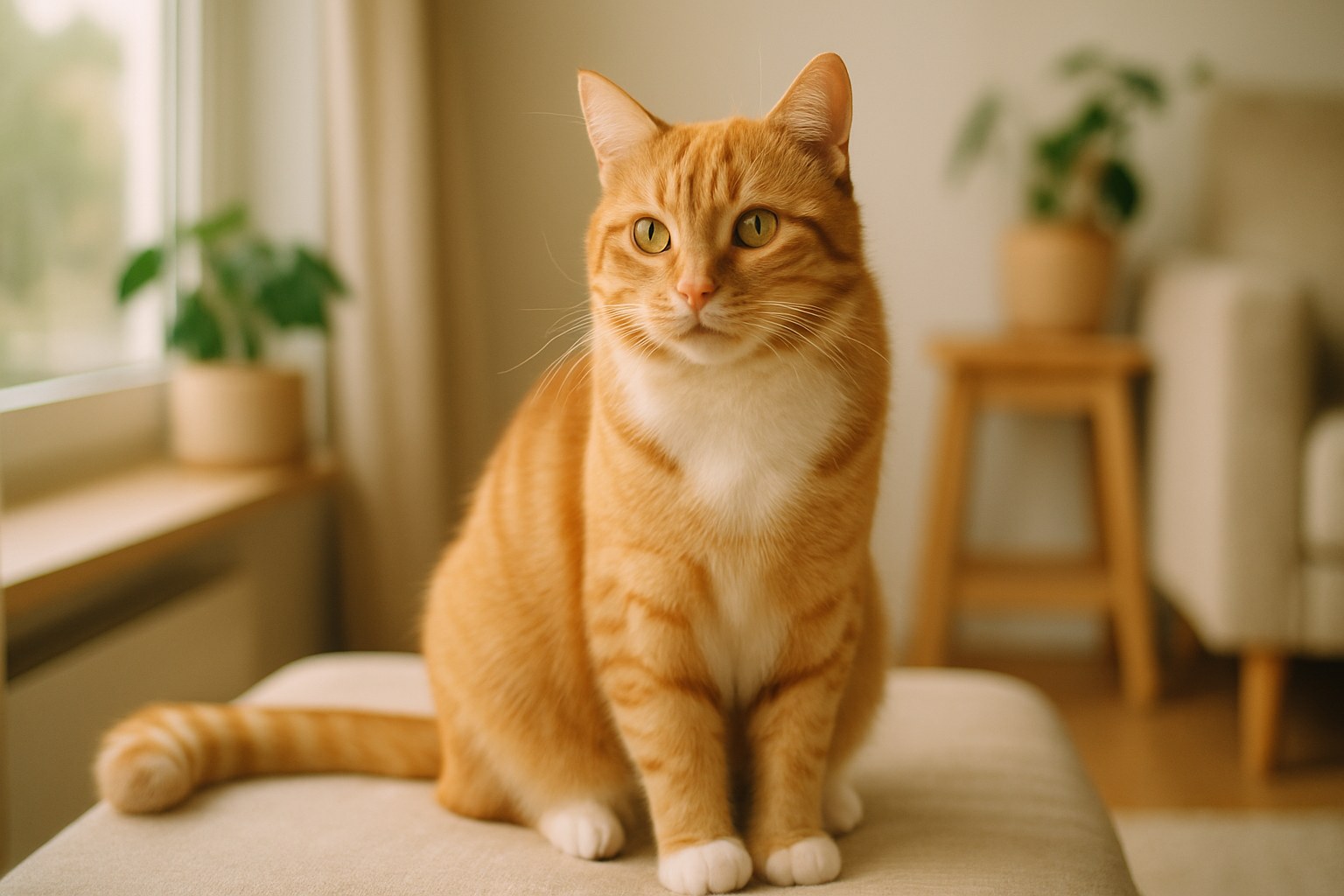 Tre gatti seduti insieme su un divano in serenità