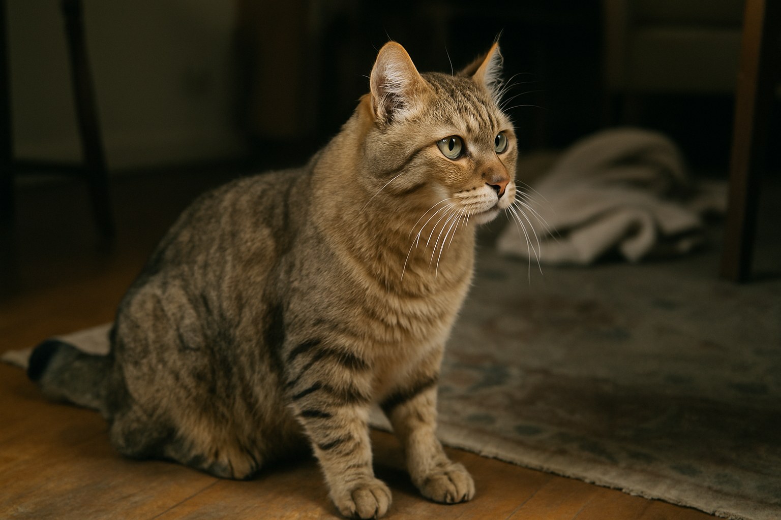 Gatto Pixie-bob con mantello tabby maculato e coda corta