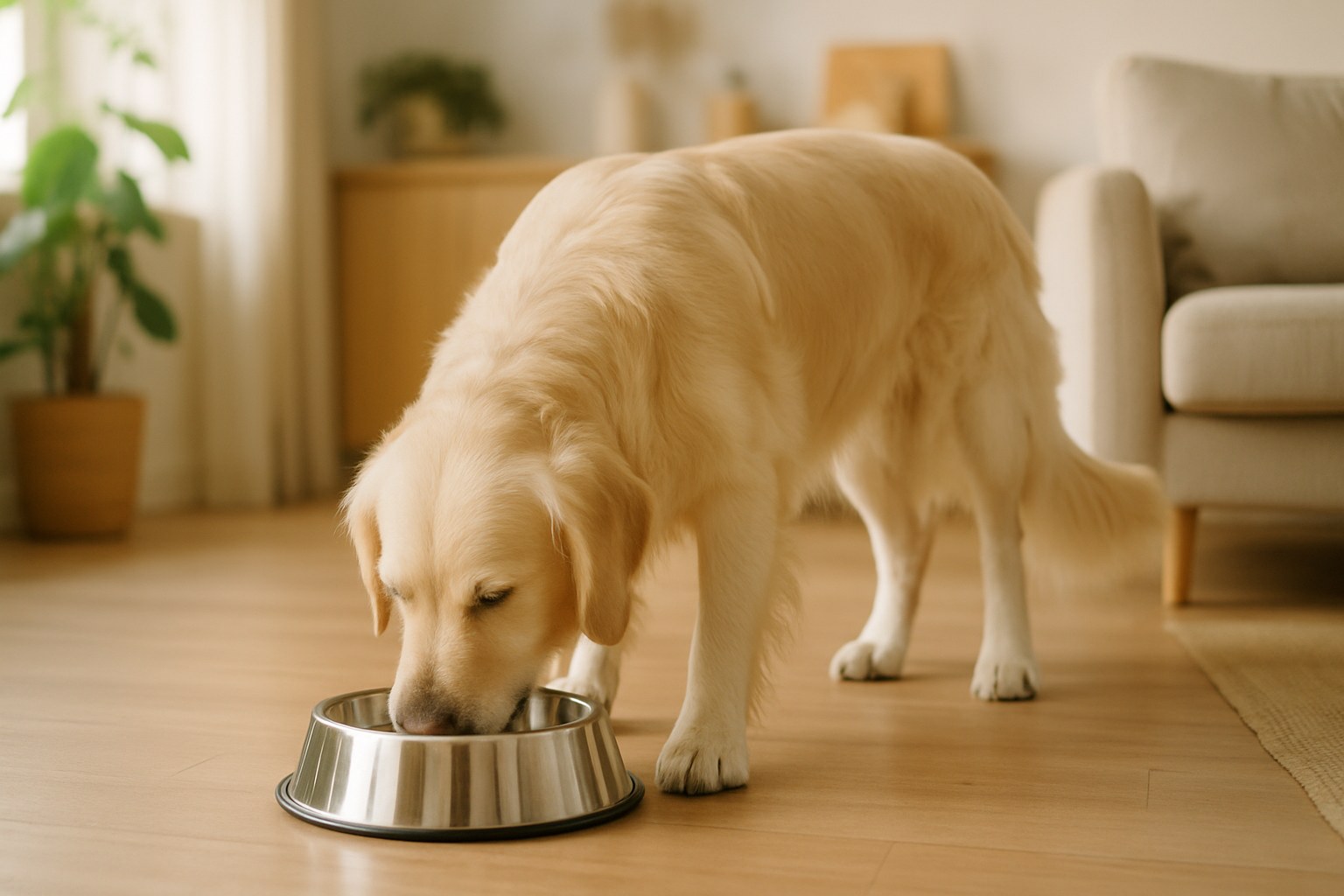 Cane labrador che beve da una ciotola d'acqua fresca