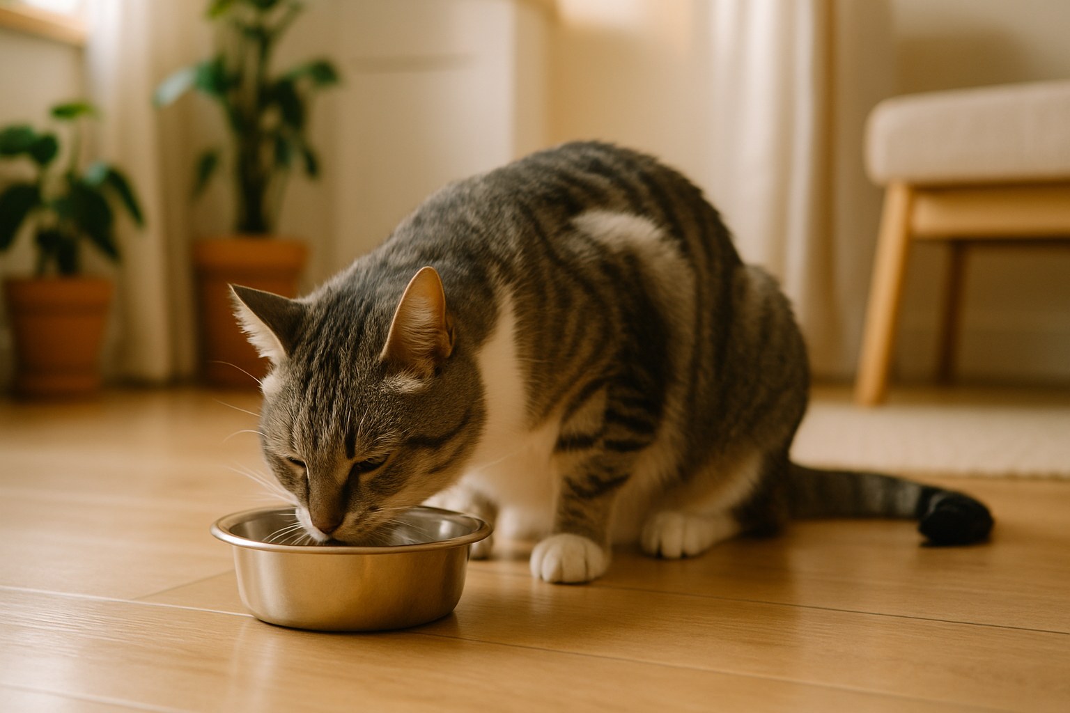 Bilancia da cucina con porzione precisa di cibo per gatto pesata