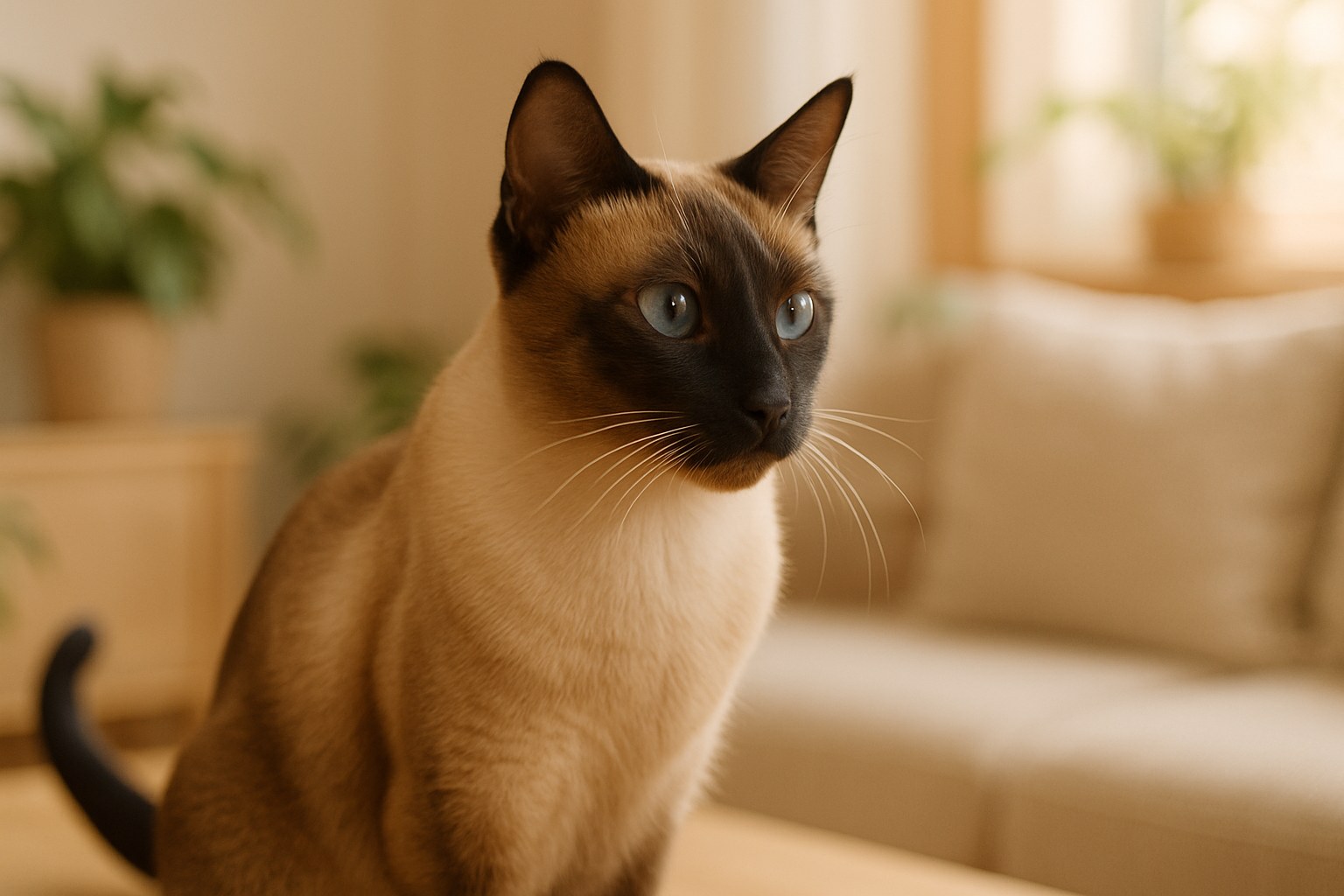 Gatto Siamese seal point con occhi azzurri intensi e maschera scura