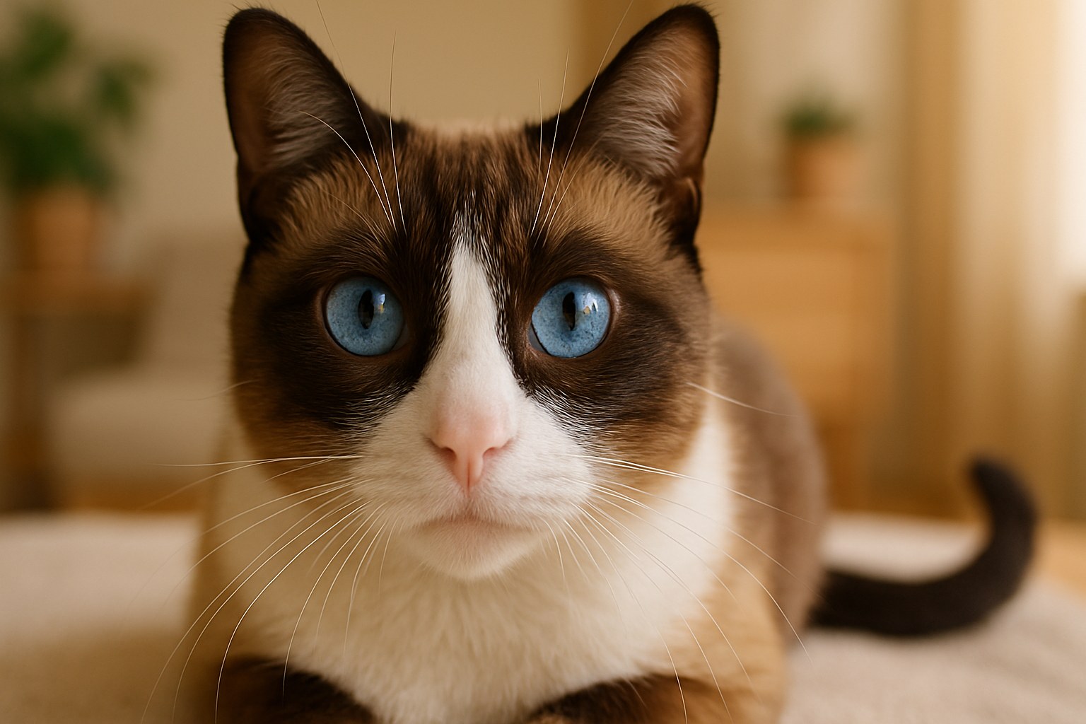 Gatto Snowshoe con mantello chiaro e calze bianche sulle zampe