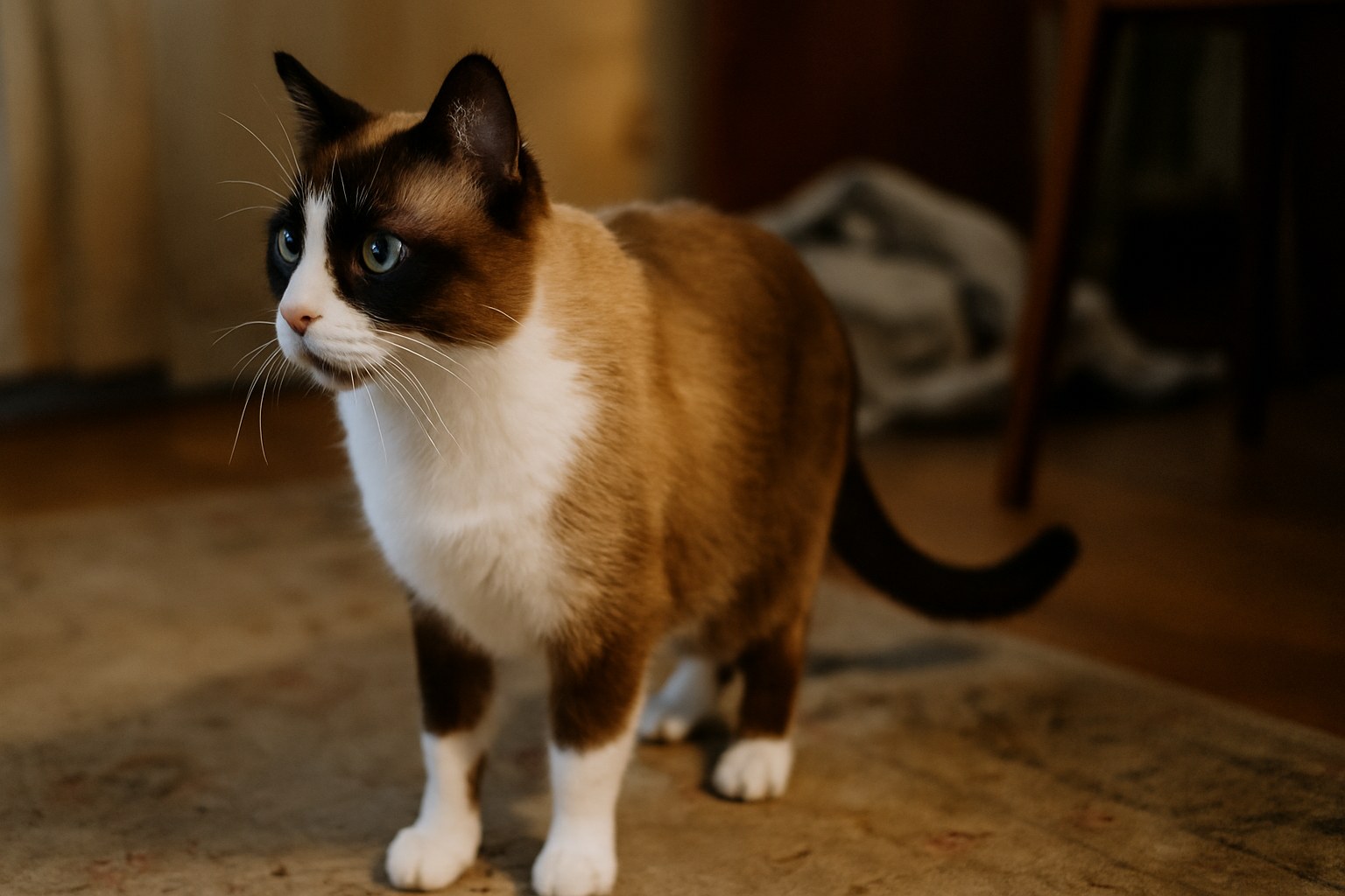 Gatto Snowshoe con zampe bianche e occhi azzurri