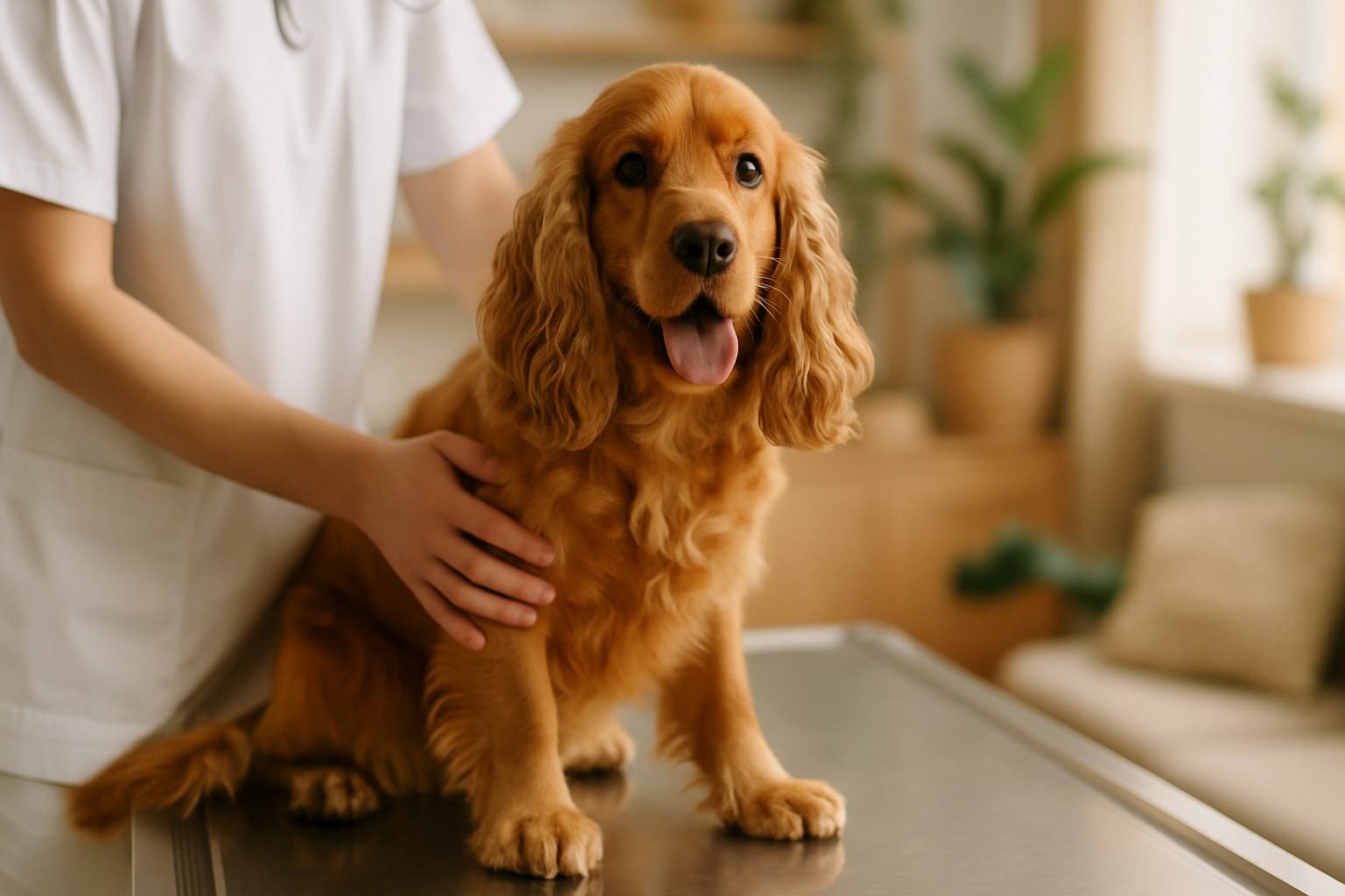 Cane che riposa con collare elisabettiano dopo intervento di sterilizzazione