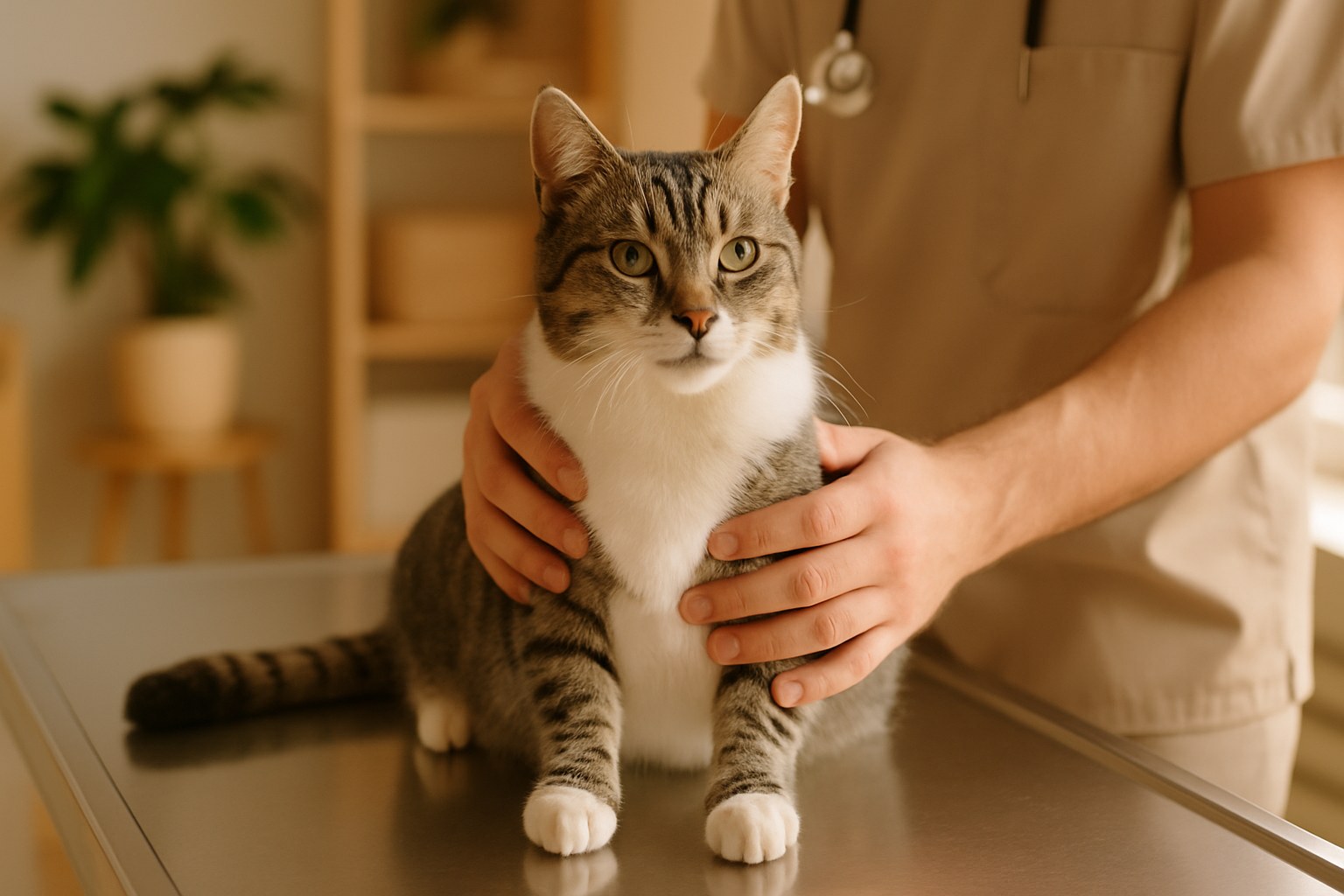 Gatto a riposo con piccola cicatrice ventrale dopo sterilizzazione
