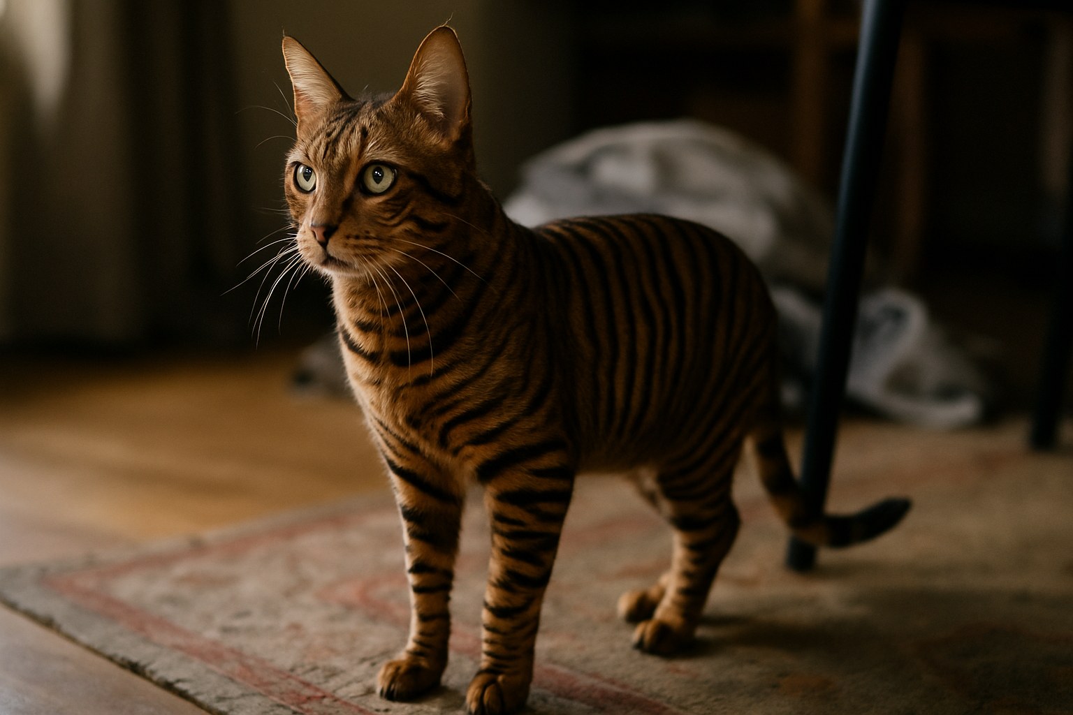 Gatto Toyger con striature da tigre arancioni e nere