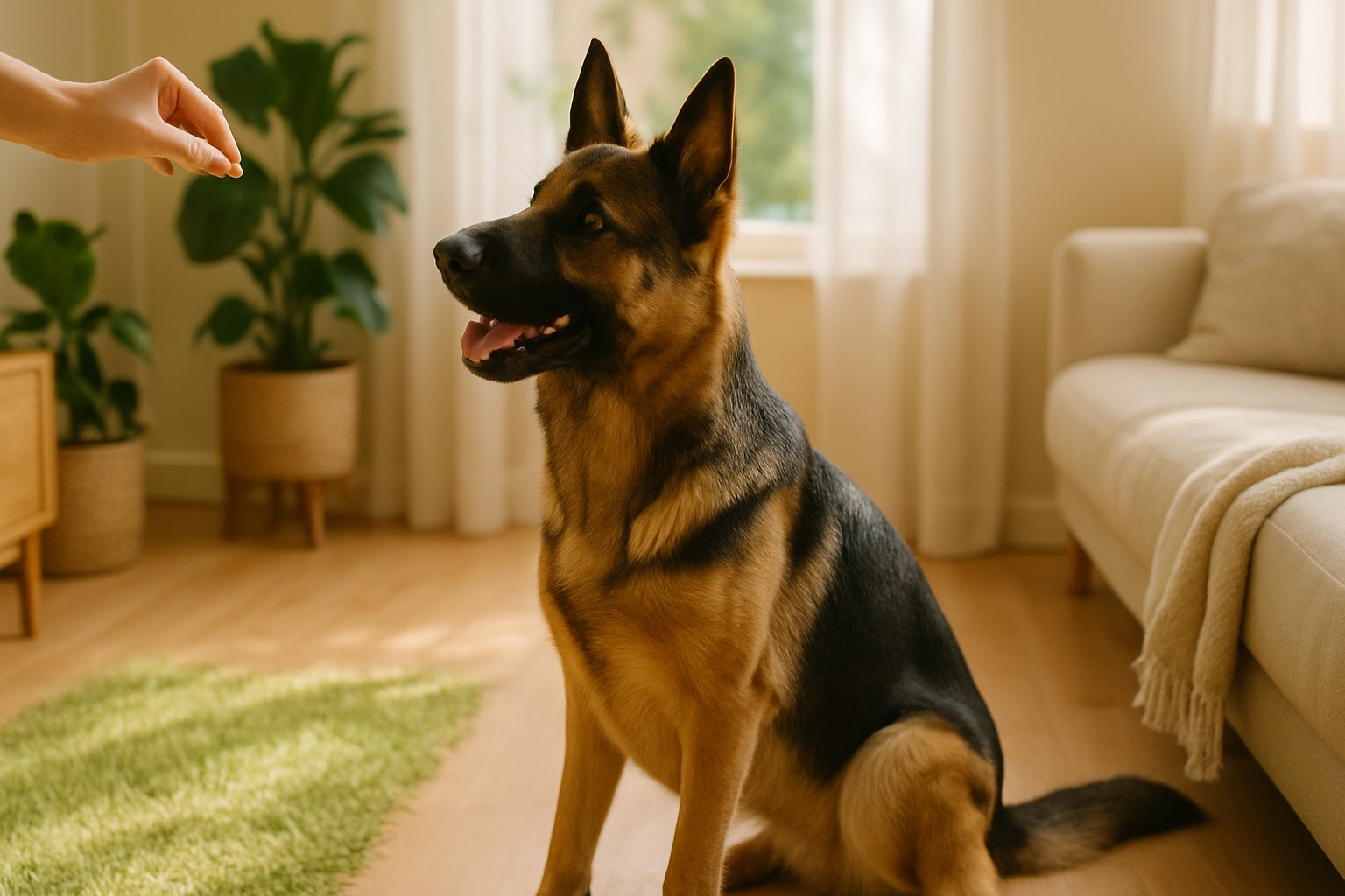 Educatore cinofilo che lavora con un cane meticcio in un campo di addestramento
