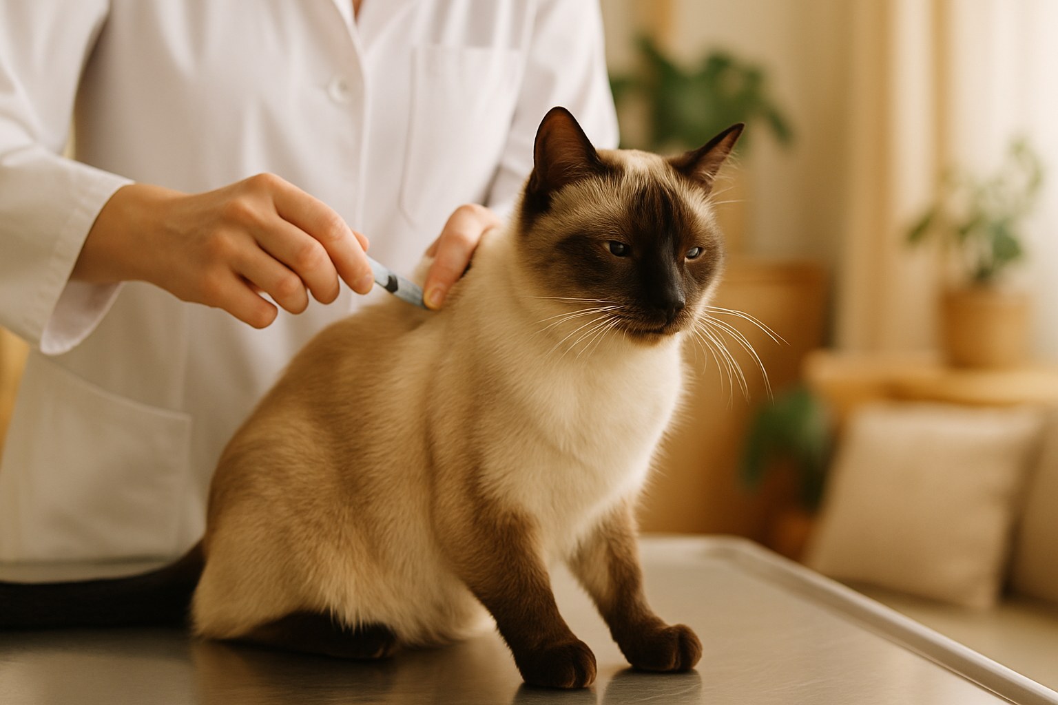 Veterinario che inietta vaccino a un gattino in studio