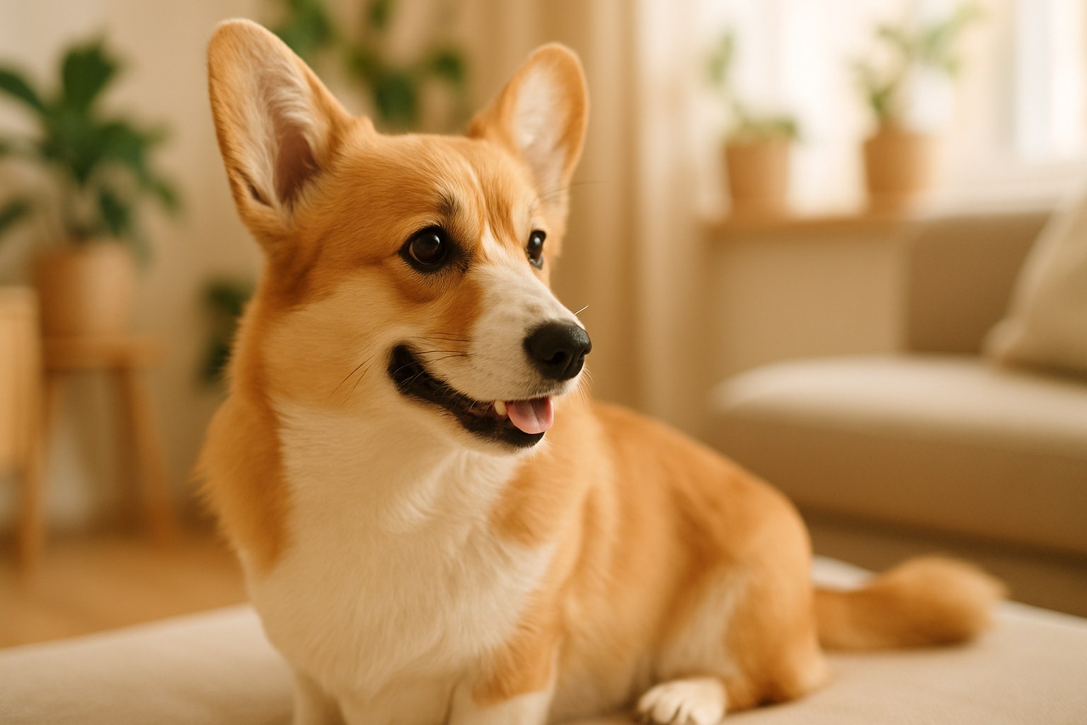 Welsh Corgi Pembroke con orecchie grandi seduto su un prato