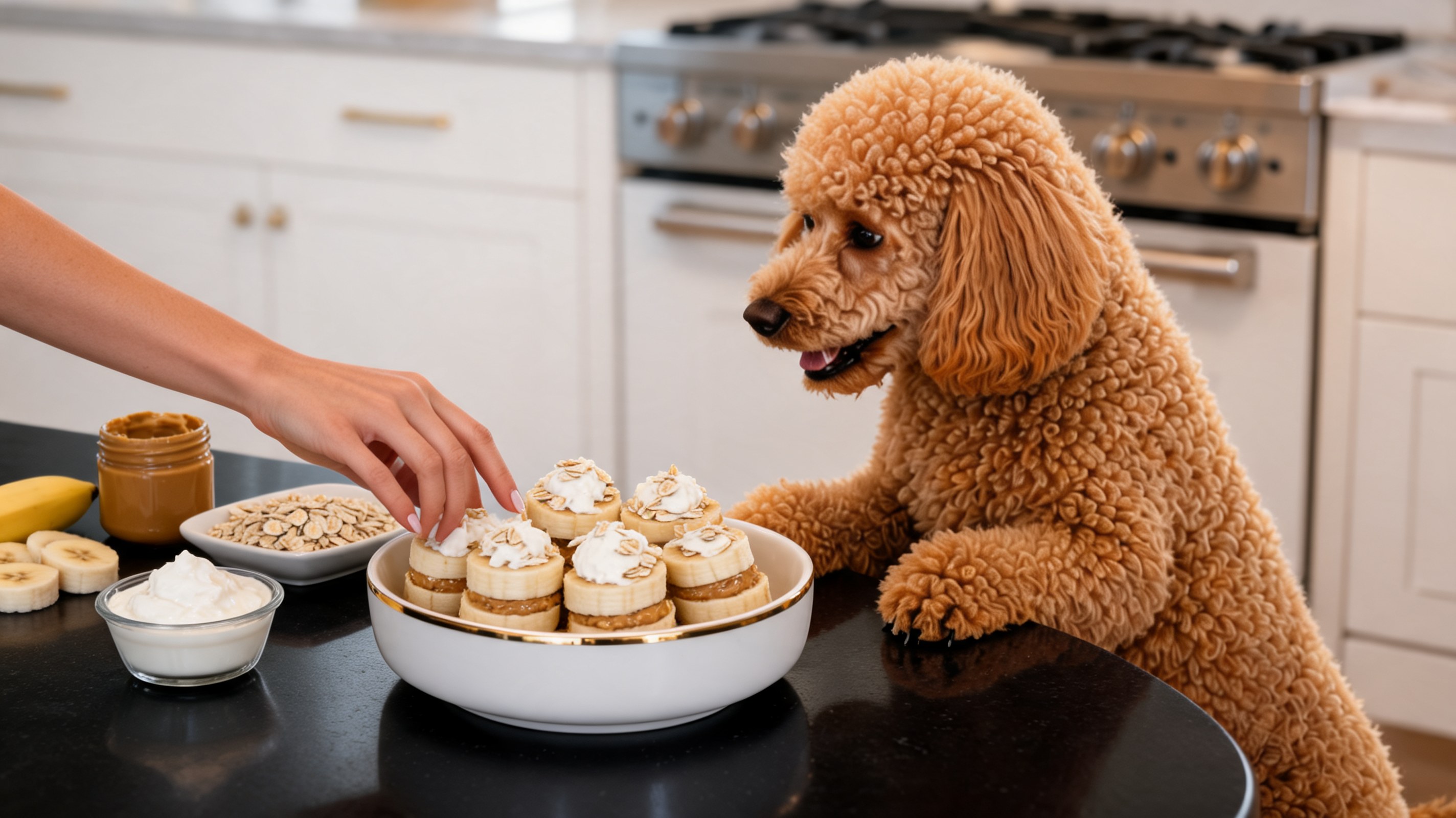 Bocconcini di banana con burro d'arachidi, yogurt di cocco e fiocchi d'avena per cani